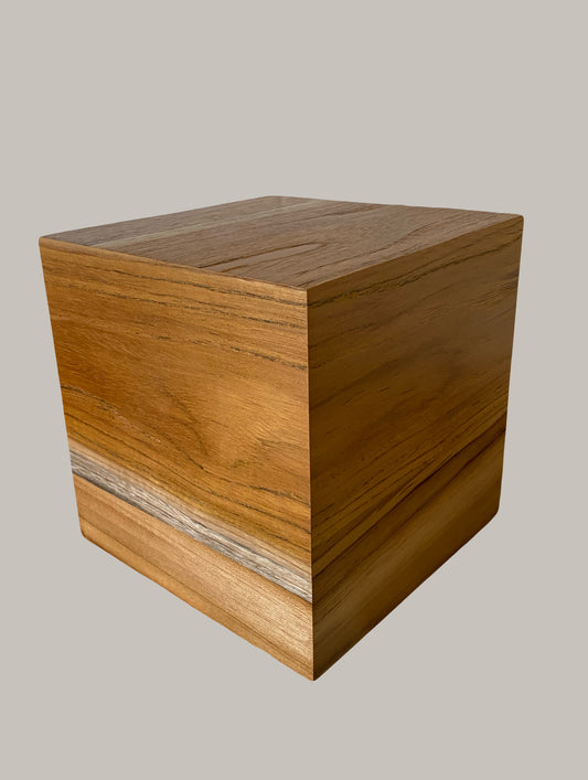 Minimalist Cremation Urn-Teak , for Adult Human Ashes, up to 180 pounds