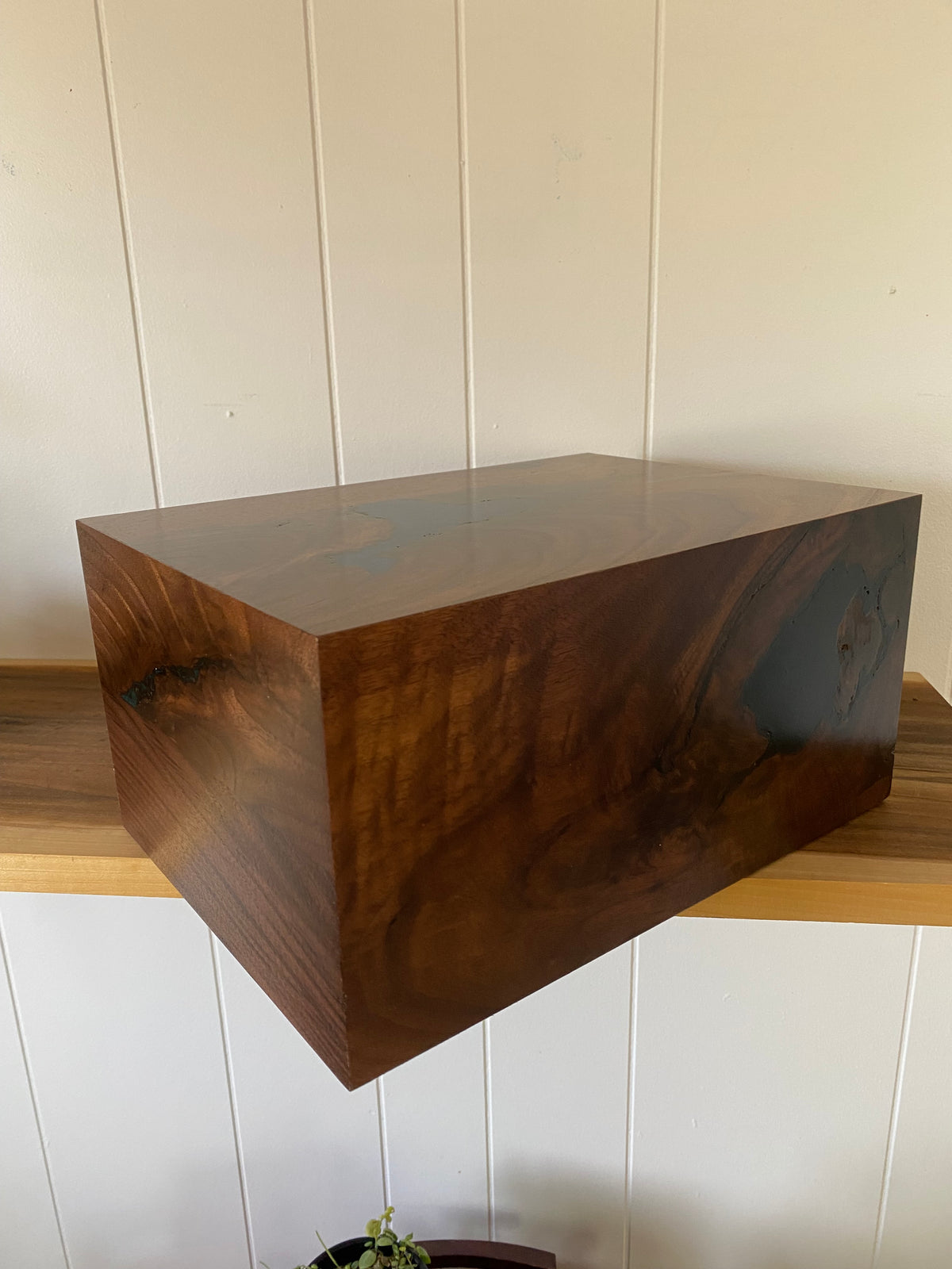 Minimalist Cremation Urn-Black, Walnut, black, green and blue epoxy for Adult Human Ashes, up to 325 pounds