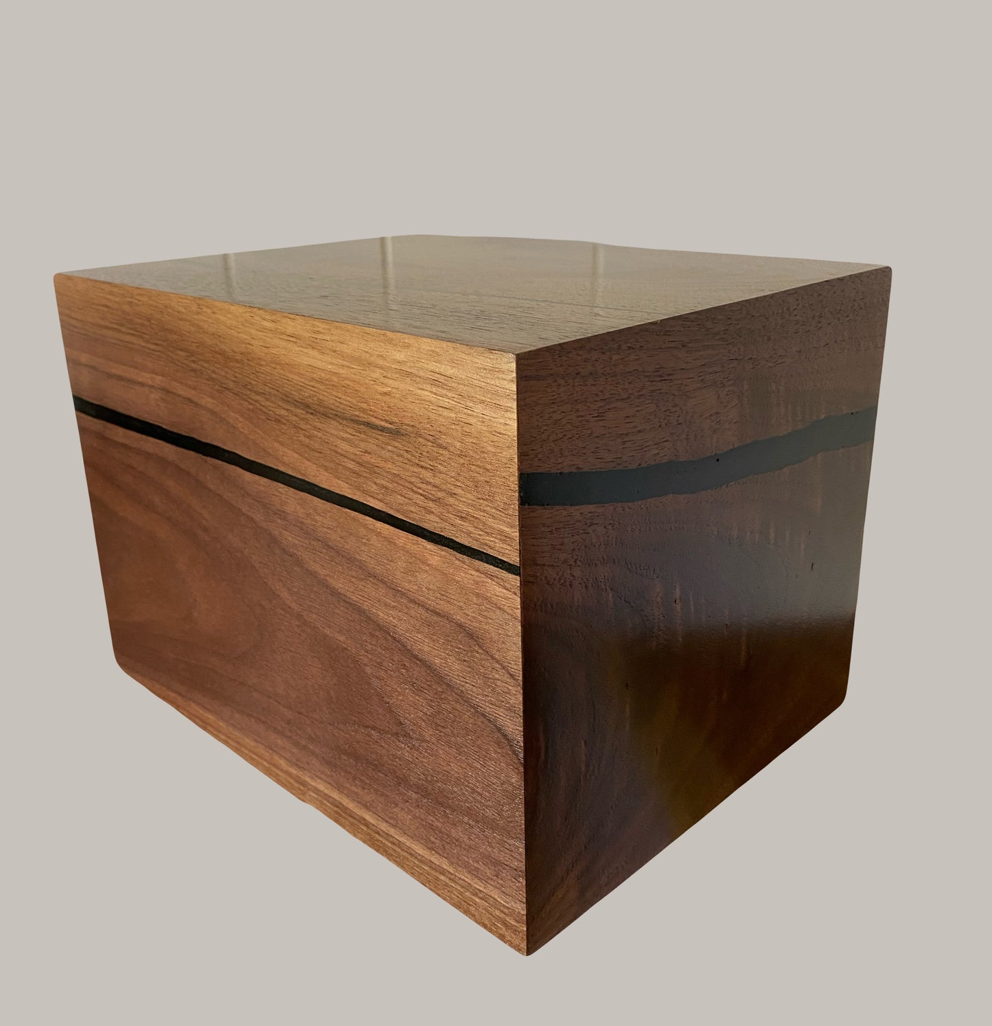 Minimalist Cremation Urn-Black Walnut, black epoxy, imperfect, bicolored for ashes, up to 290 pounds