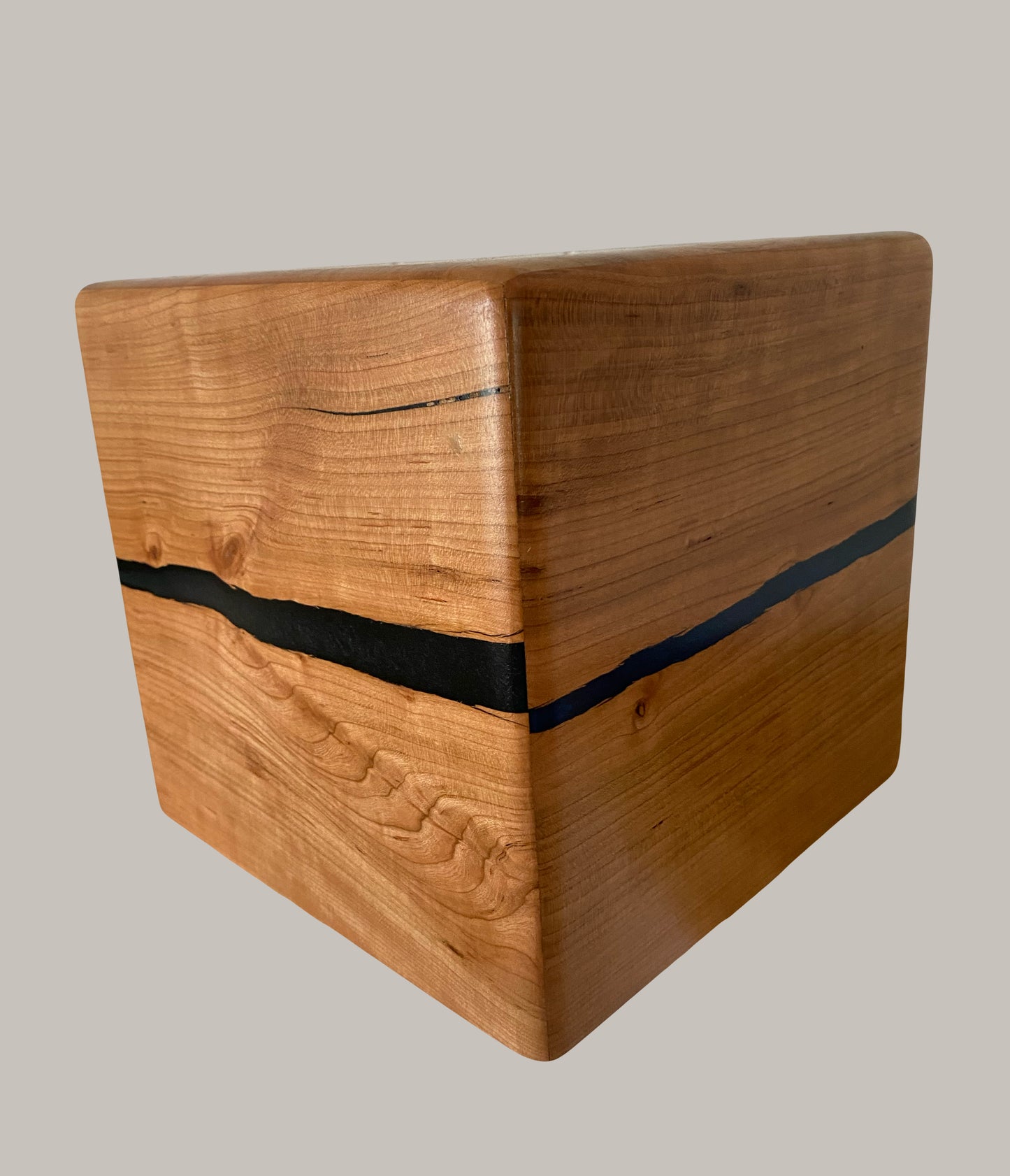Minimalist Cremation Companion Urn-Cherry with green, blue and black epoxy, for Adult Human Ashes, up to 260 pounds