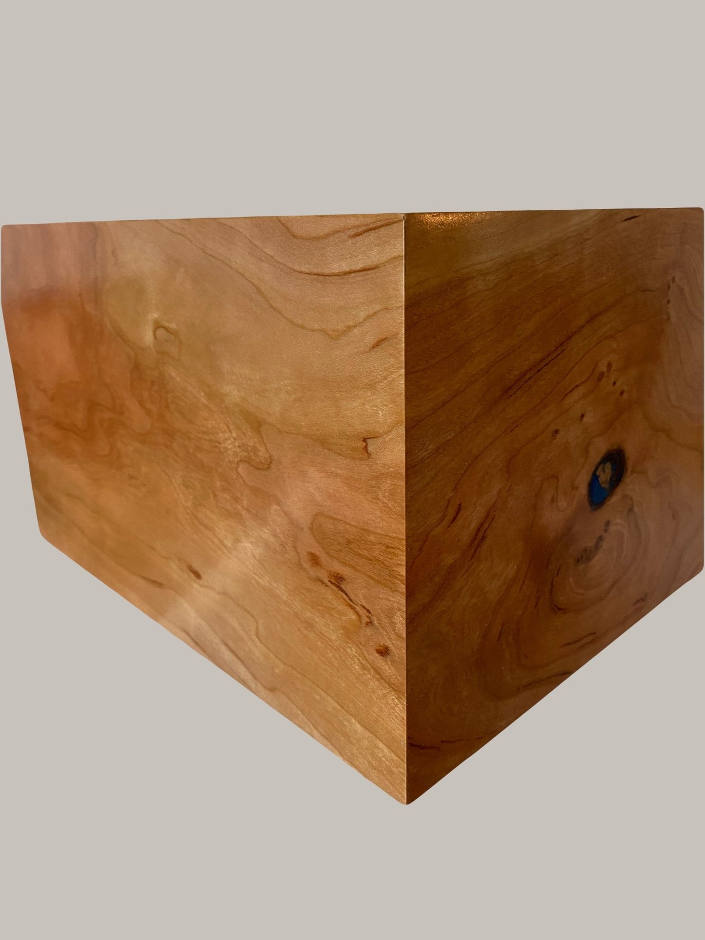 Minimalist Cremation Urn-Aged Cherry, black and blue epoxy, marbled imperfect wood, for Adult Human Ashes, up to 400 pounds