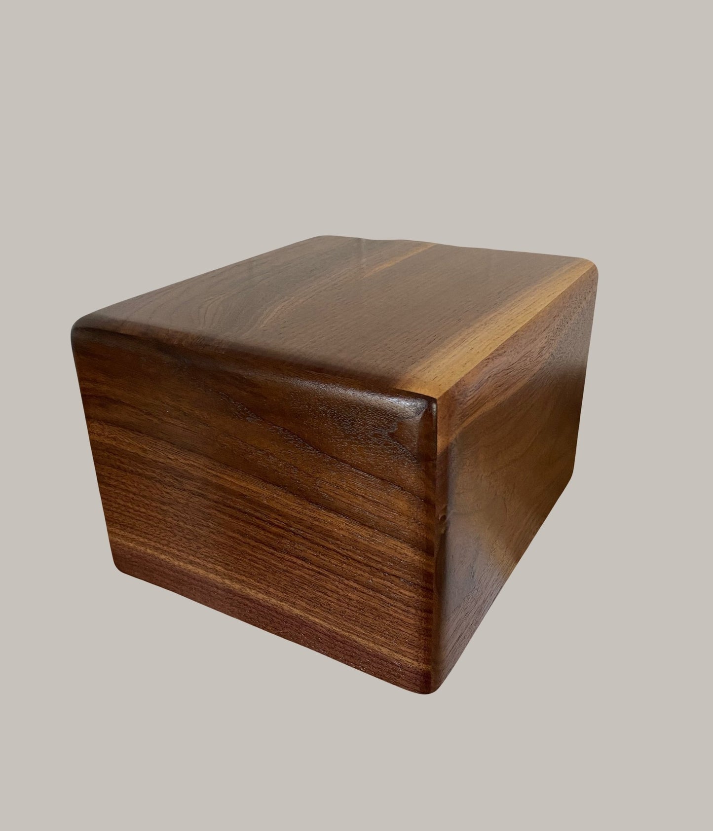 Minimalist Cremation Urn-Black Walnut-Rounded Edges, for Adult ashes, up to 280 pounds