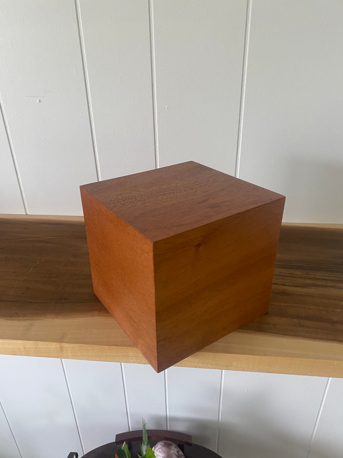 African Mahogany Cube Cremation Urn for Small Human ashes, up to 90 pounds