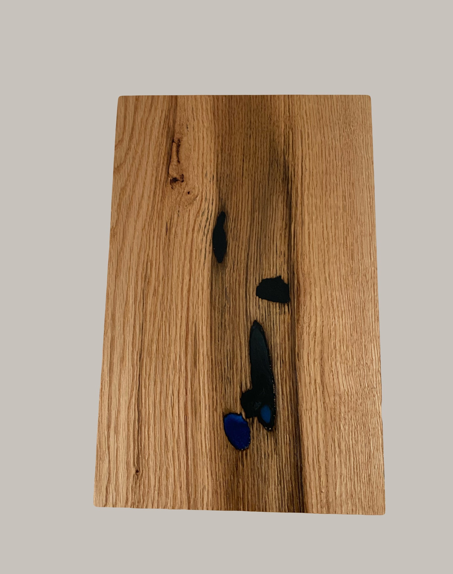 Cremation Urn- Oak—black/blue epoxy, imperfect, knotty for Ashes, up to 375 pounds