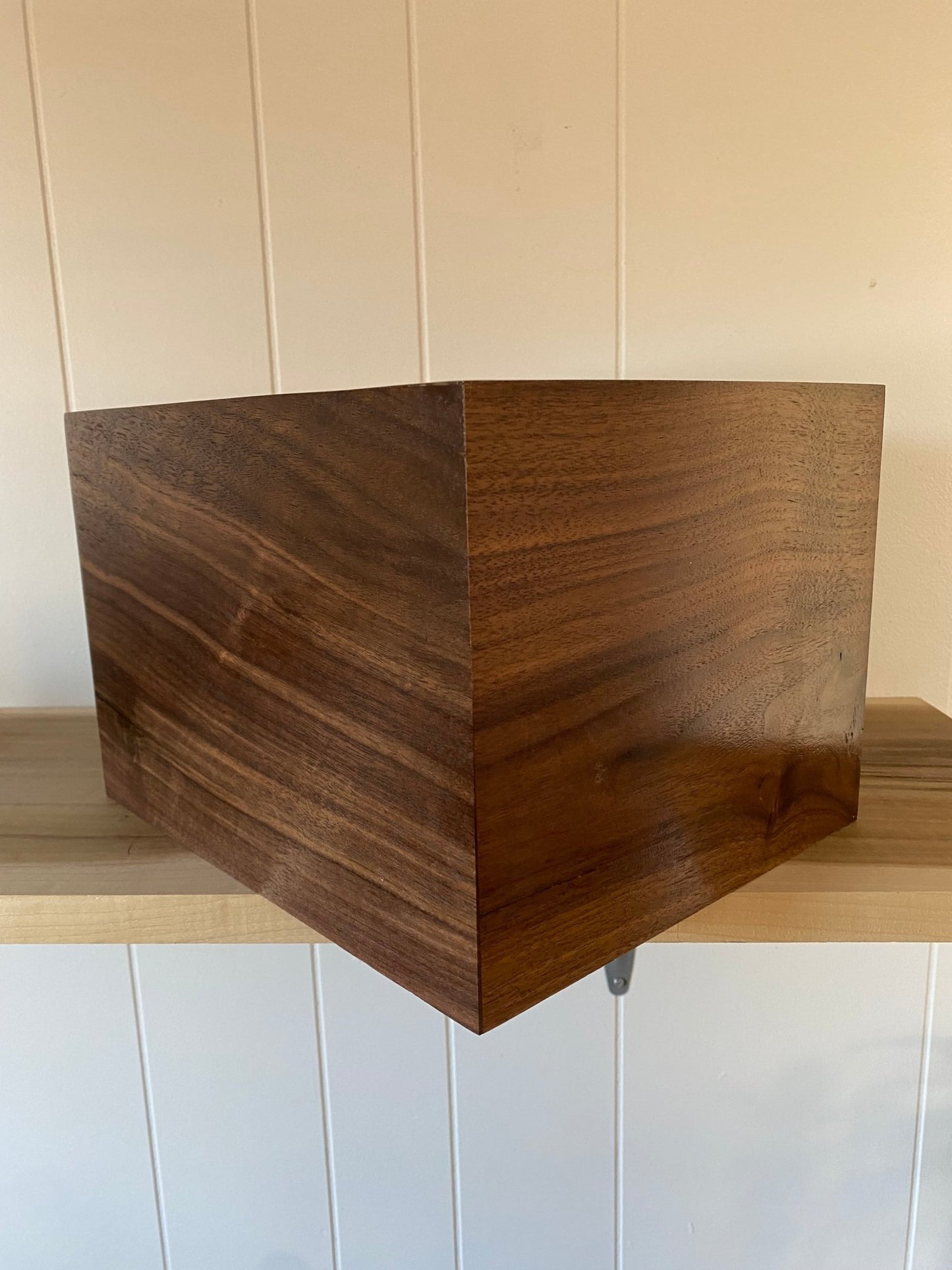 Minimalist Cremation Urn-Black Walnut, blue epoxy, imperfect, knotty, for ashes, up to 350 pounds