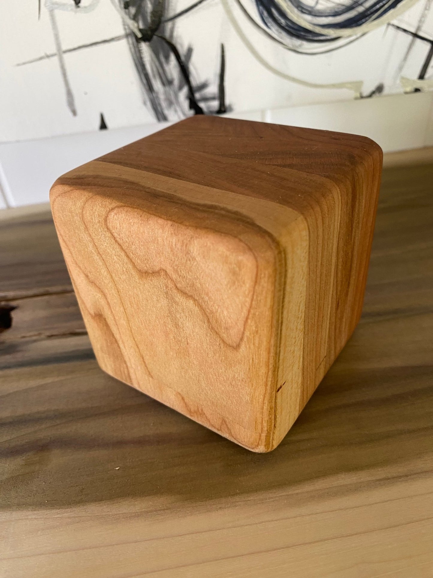 Keepsake Therapy Cube-Minimalist Cherry wood-Stress relief block