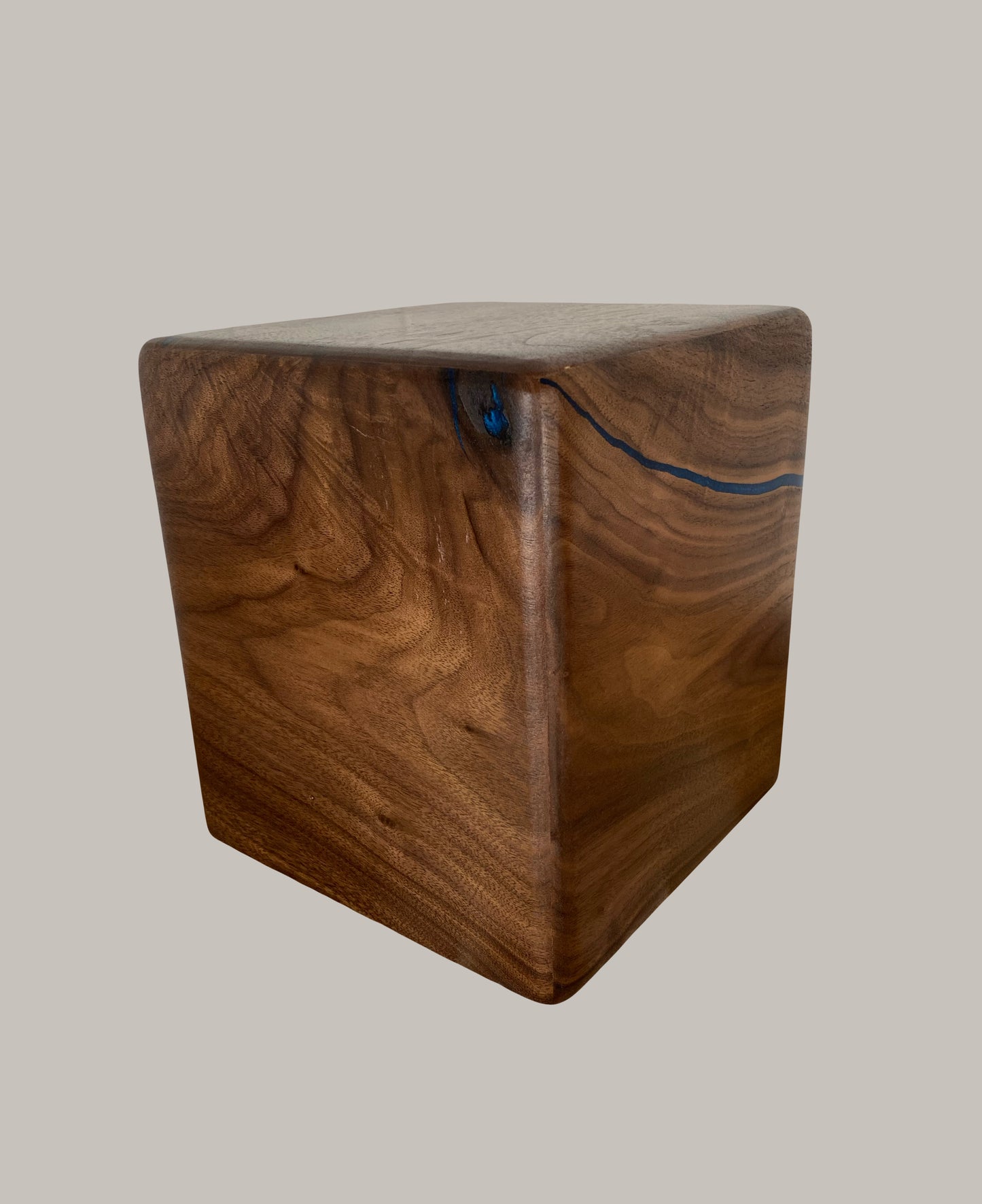 Minimalist Cremation Urn-Black Walnut, blue epoxy, imperfect, bicolored for ashes, up to 200 pounds