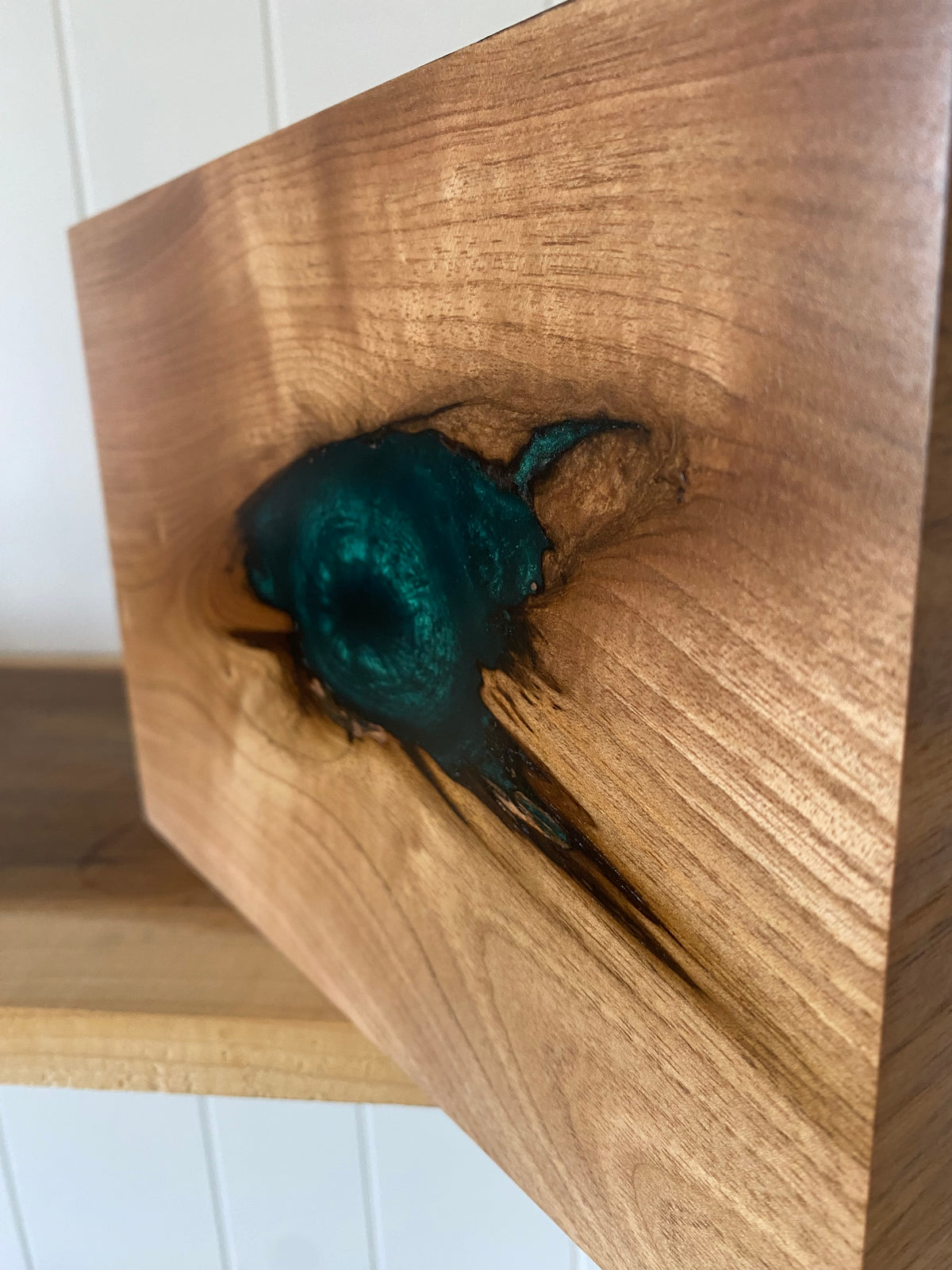 Minimalist Cremation Urn-Butternut, green epoxy for Adult Human Ashes, up to 300 pounds