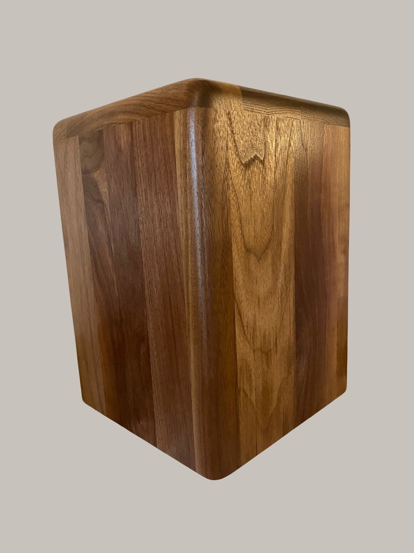 Modernist Cremation Urn-pillar, Black Walnut marbled, imperfect, wood for Ashes, up to 315 pounds