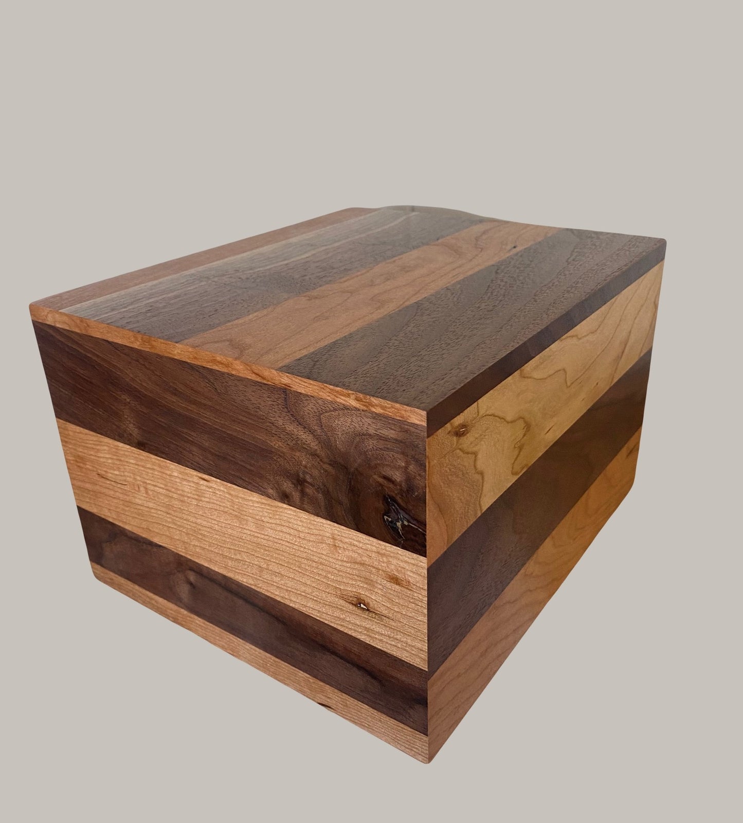 Minimalist Cremation Urn-Black Walnut and Swirly Cherry, for Adult Human Ashes, up to 280 pounds