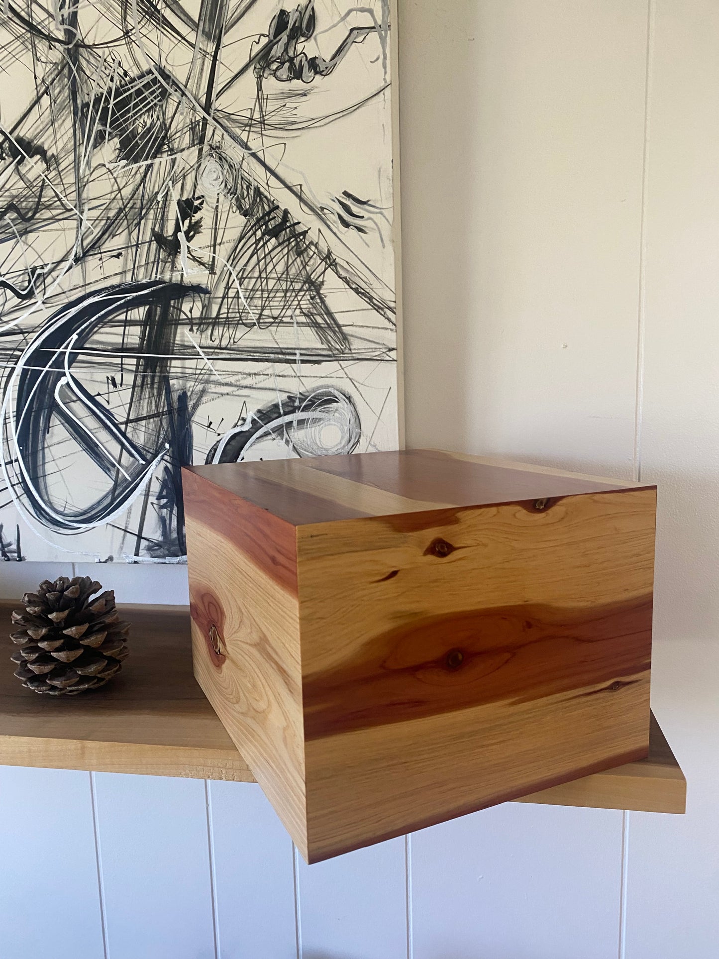 Minimalist Urn-Aromatic Cedar, for Adult Human Ashes, mostly white, up to 280 pounds