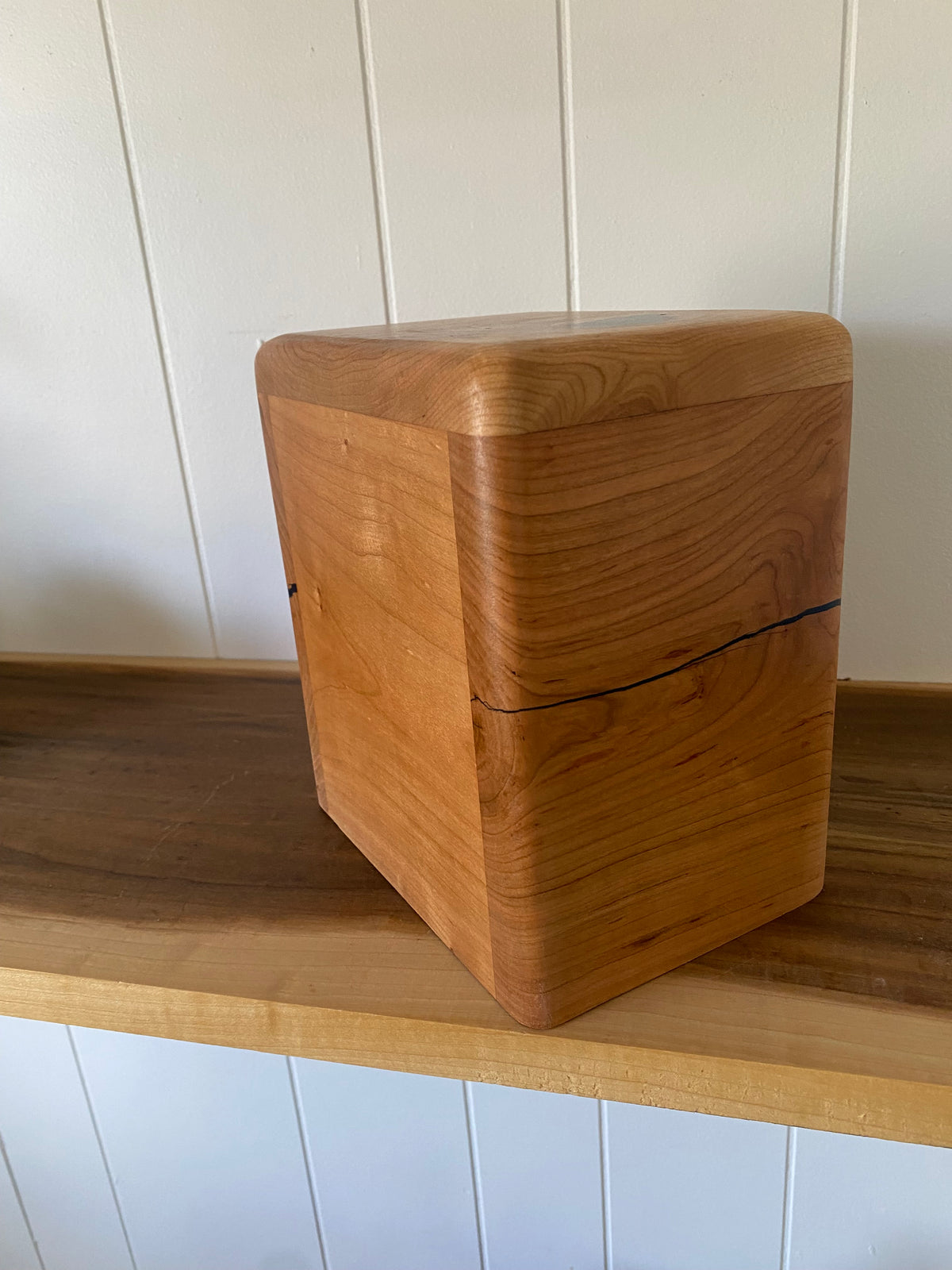 Minimalist Cremation Companion Urn-Cherry with green and blue epoxy, for Ashes, up to 100 pounds