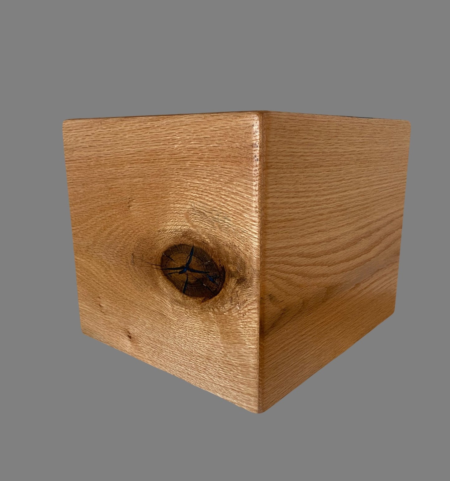 Minimalist Cremation Urn- Oak marbled, black epoxy, imperfect, knotty for Ashes, up to 225 pounds