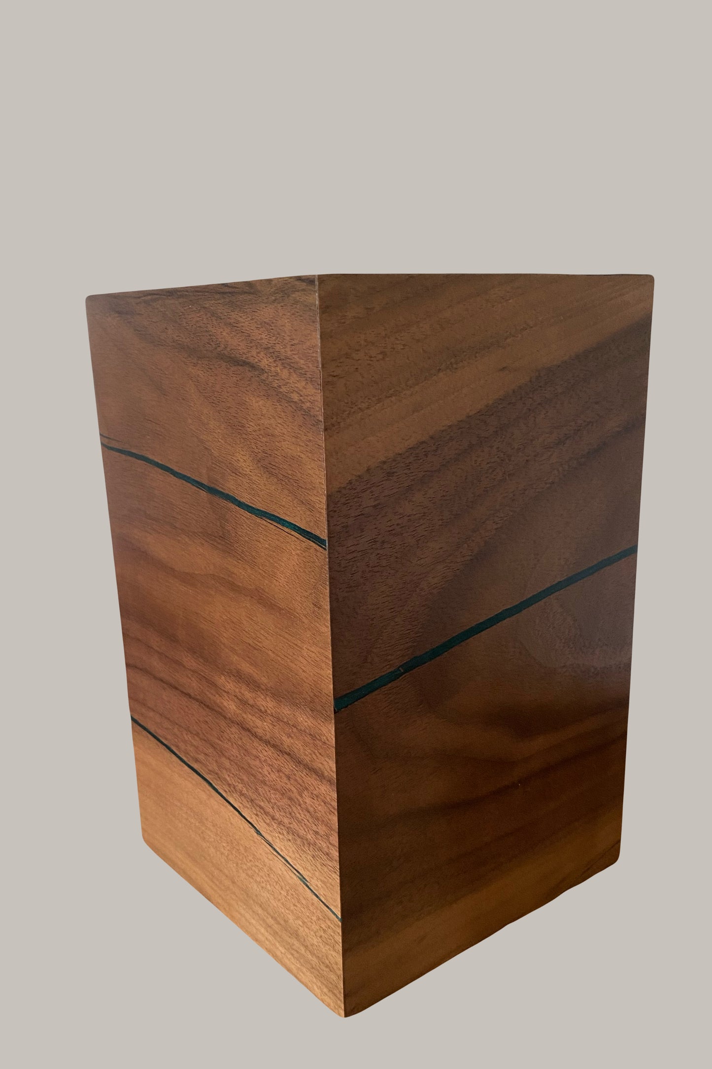 Minimalist Cremation Urn-Black Walnut, blue black epoxy, marbled imperfect wood, up to 70 pounds