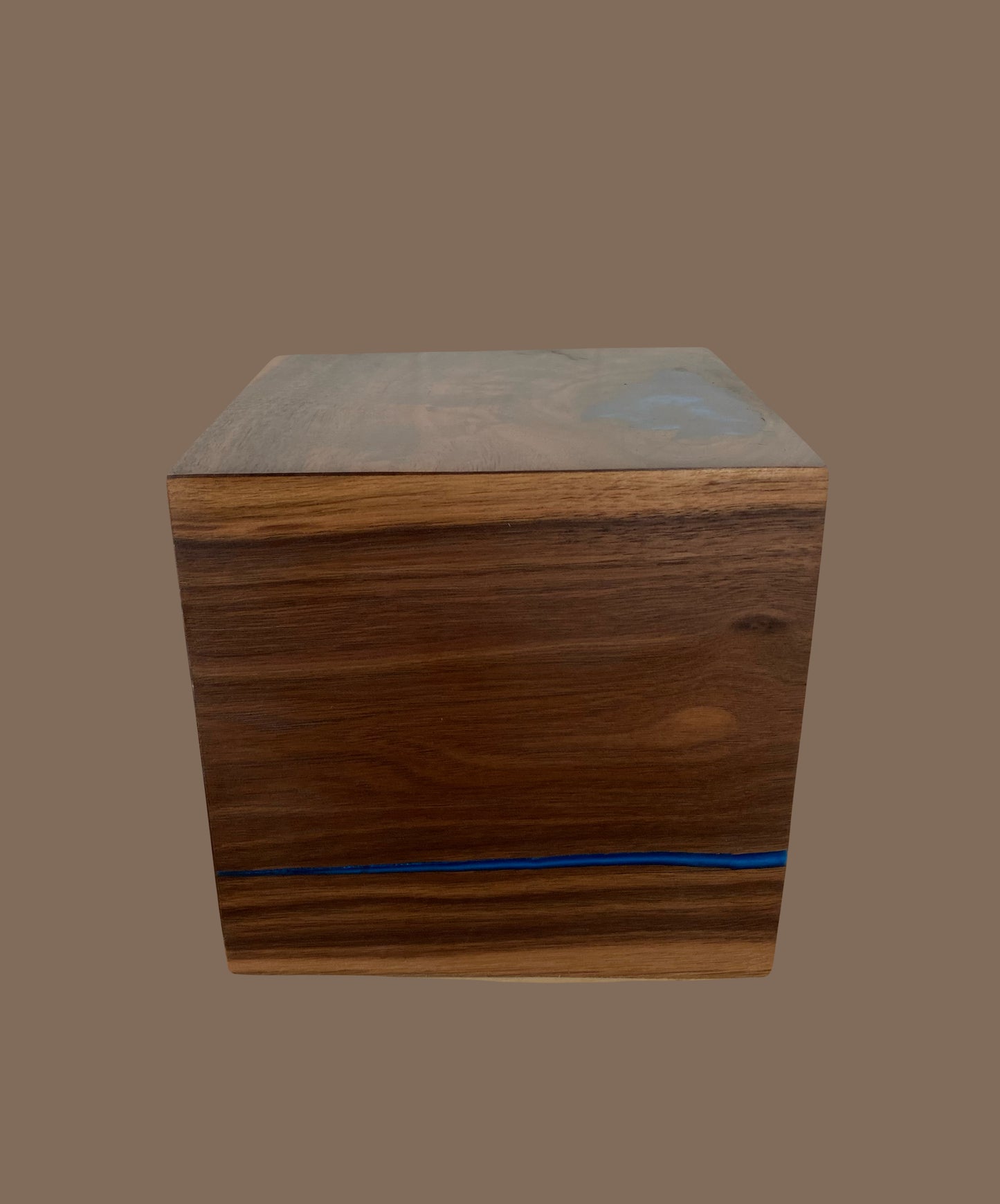 Cube Cremation Urn-Black Walnut marbled, black epoxy, imperfect, knotty for Ashes, up to 165 pounds