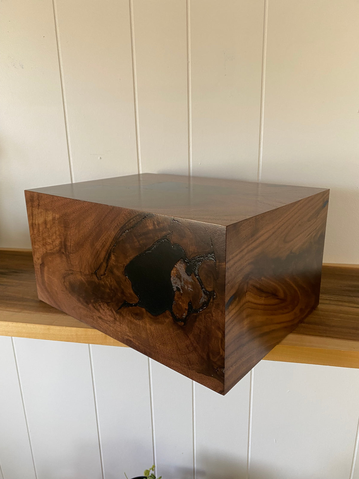 Minimalist Cremation Urn-Black, Walnut, black, green and blue epoxy for Adult Human Ashes, up to 325 pounds