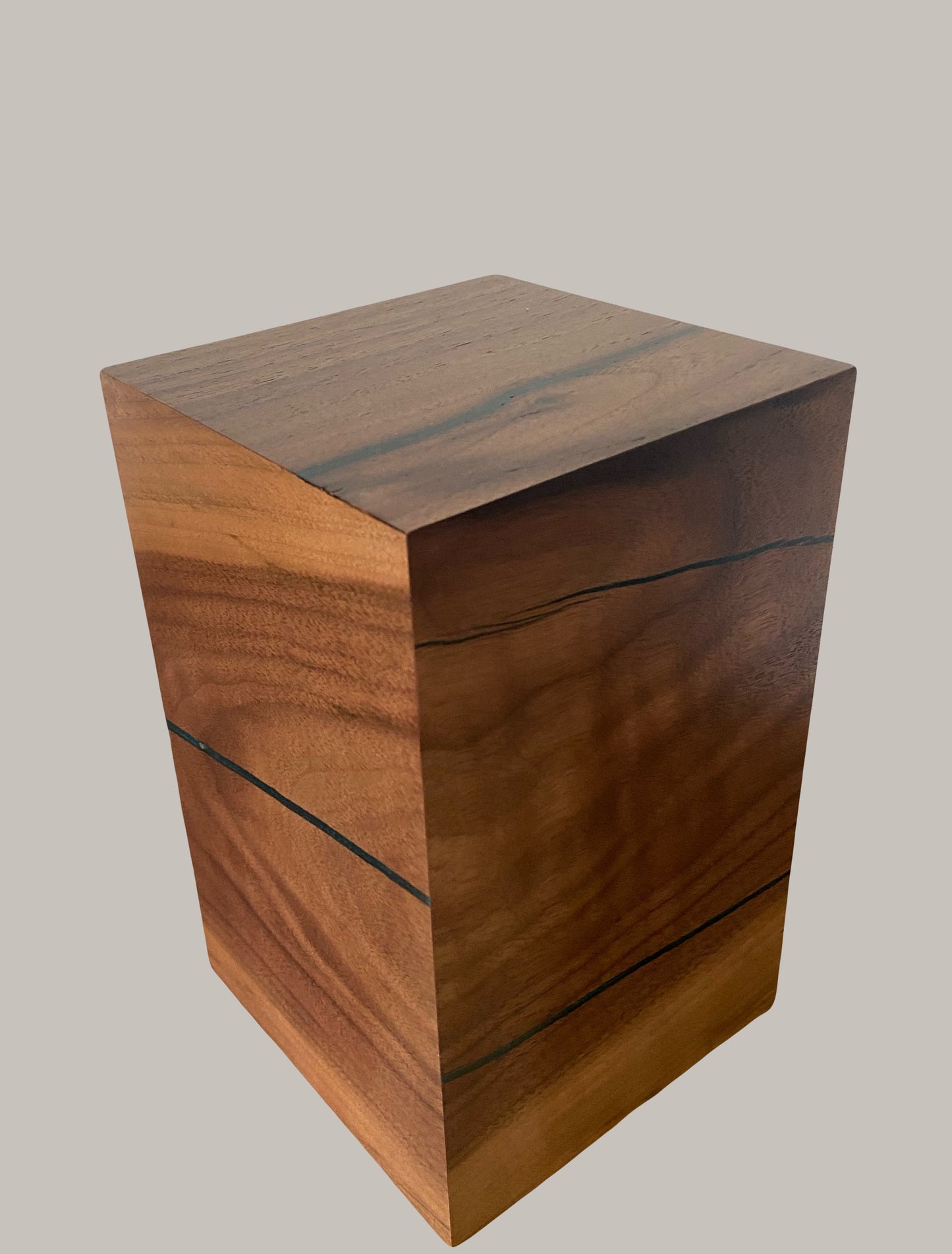 Minimalist Cremation Urn-Black Walnut, blue black epoxy, marbled imperfect wood, up to 70 pounds