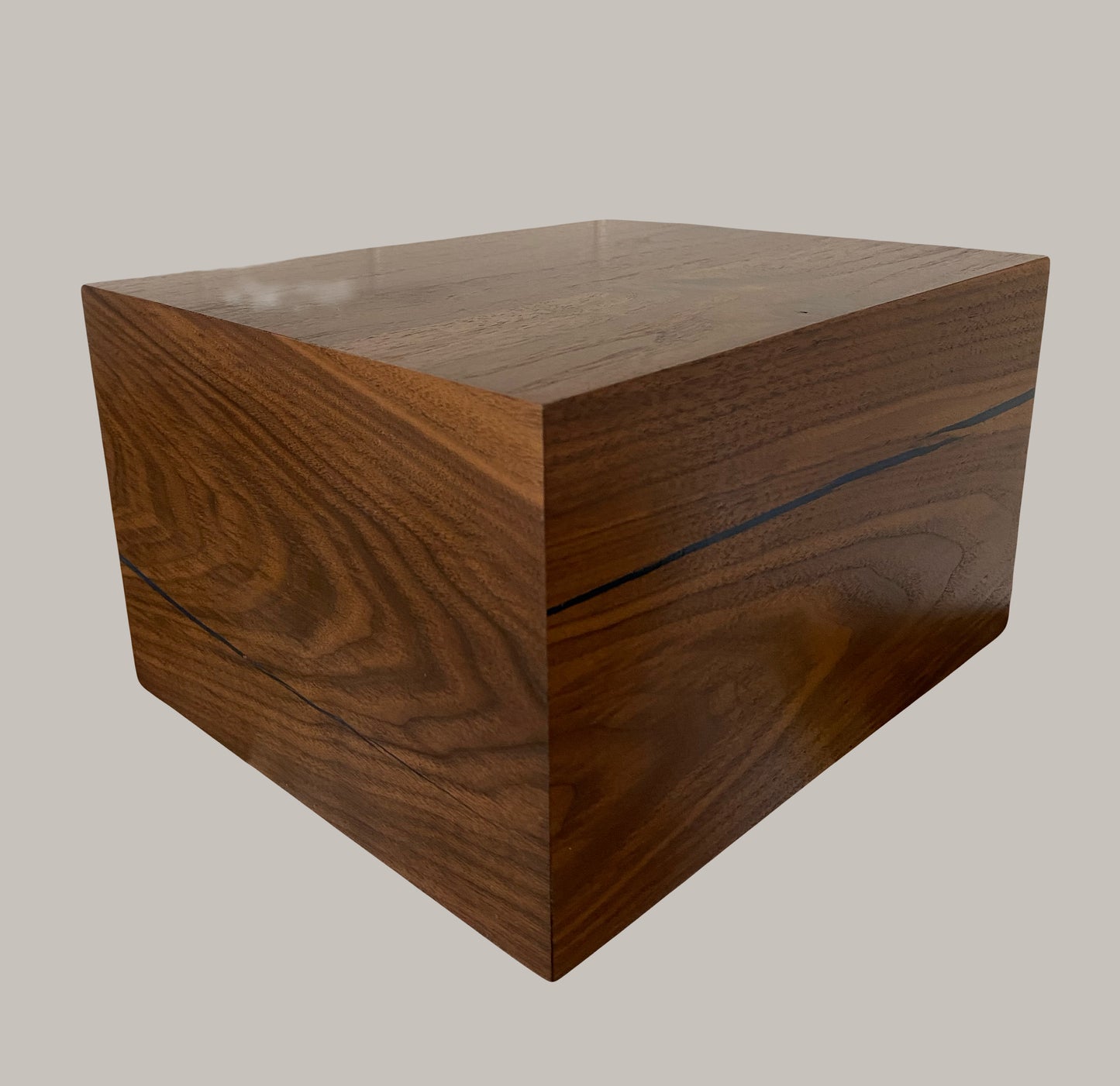 Minimalist Cremation Urn-Black Walnut, blue epoxy, marbled imperfect wood, for Adult Human Ashes, up to 300 pounds