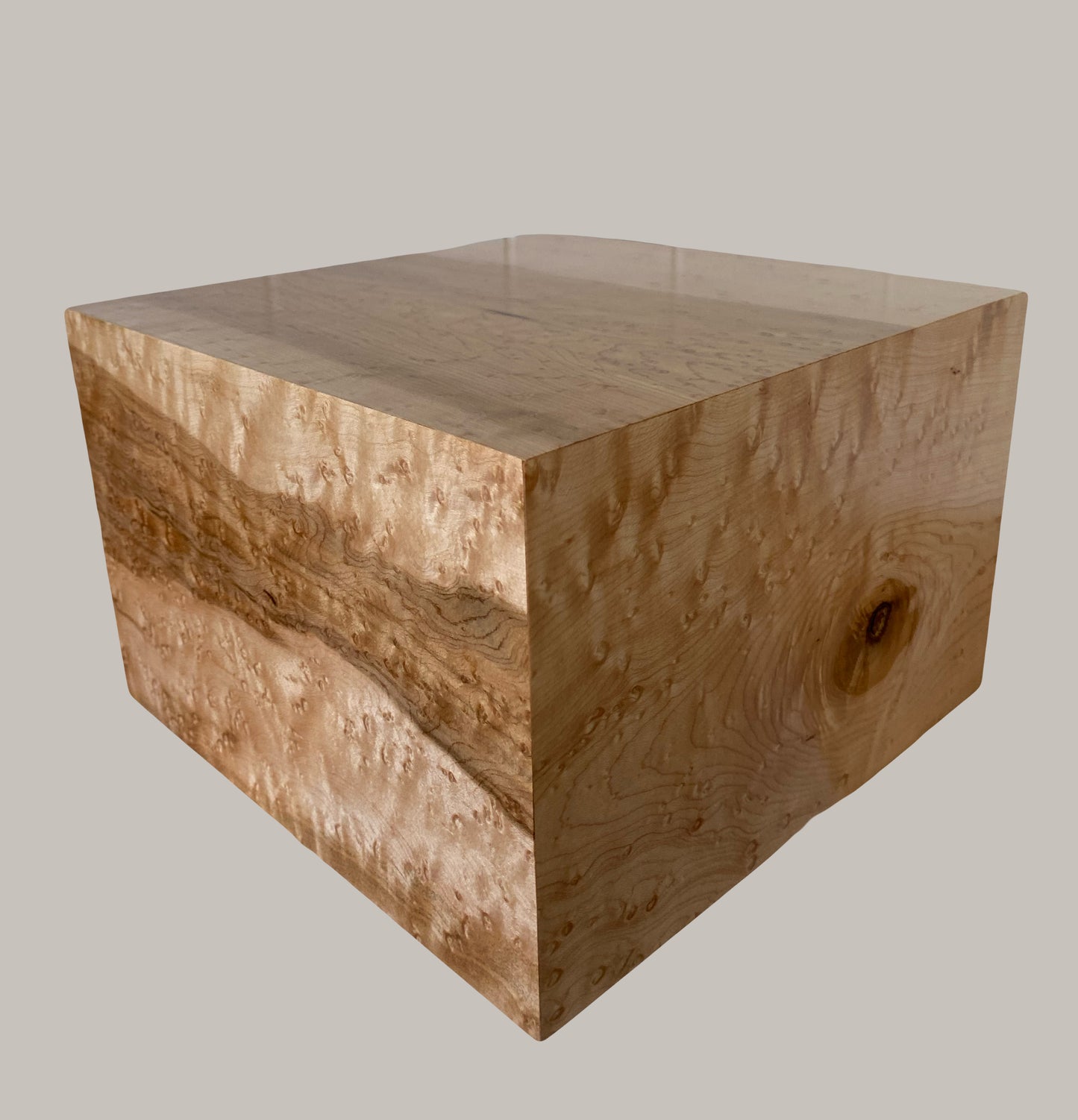 Minimalist Cremation Urn-Birdseye maple, imperfect wood, for Adult Human Ashes, up to 380 pounds