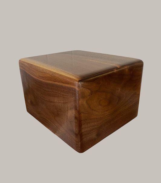 Minimalist Cremation Urn-Black Walnut-Rounded Edges, for Adult ashes, up to 280 pounds