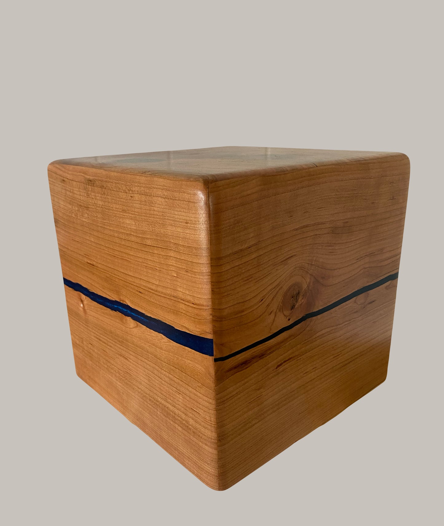 Minimalist Cremation Companion Urn-Cherry with green, blue and black epoxy, for Adult Human Ashes, up to 260 pounds