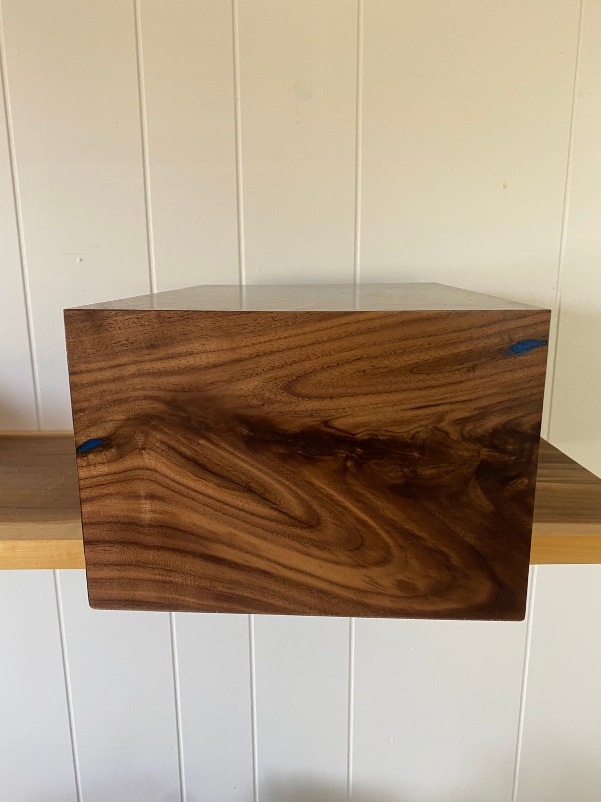 Minimalist Cremation Urn-Black, Walnut, black, green and blue epoxy for Adult Human Ashes, up to 325 pounds