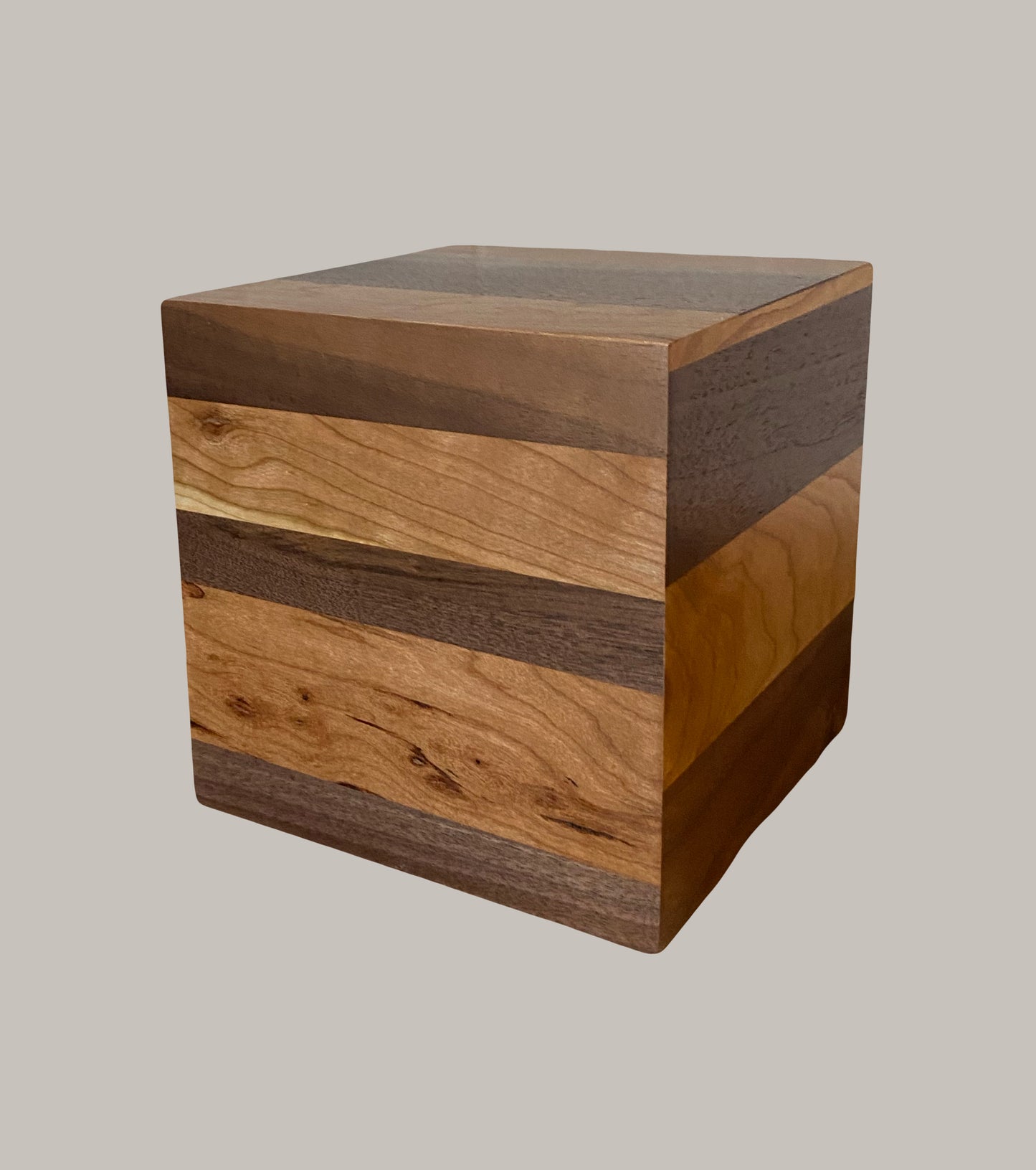 Cube Minimalist Cremation Urn-Black Walnut and Cherry, Human Ashes, up to 90 pounds