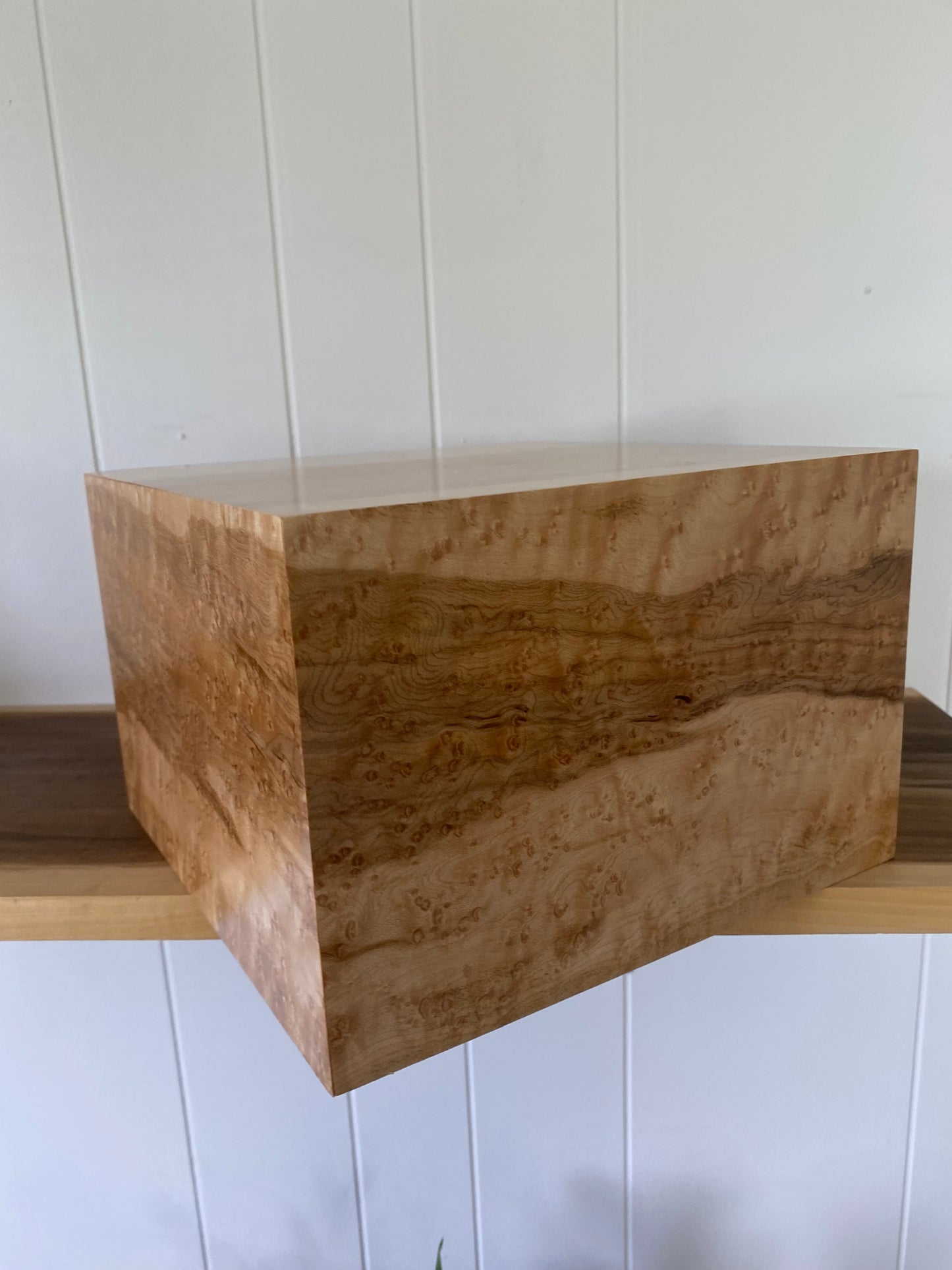 Minimalist Cremation Urn-Birdseye maple, imperfect wood, for Adult Human Ashes, up to 380 pounds