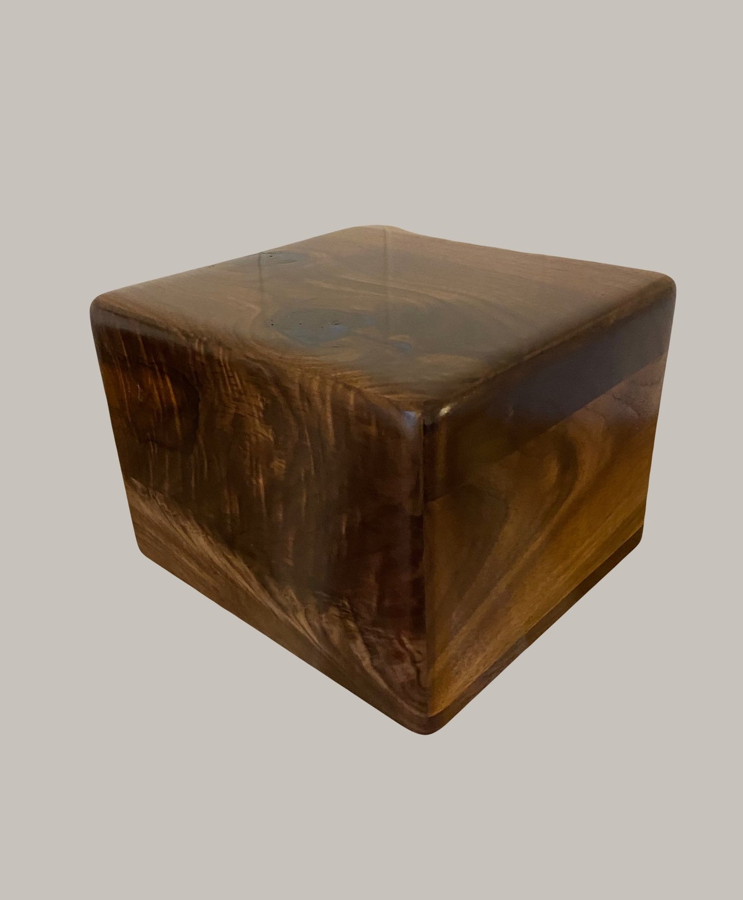 Minimalist Cremation Urn-Black Walnut marbled, blue epoxy, imperfect, knotty for Ashes, up to 230 pounds