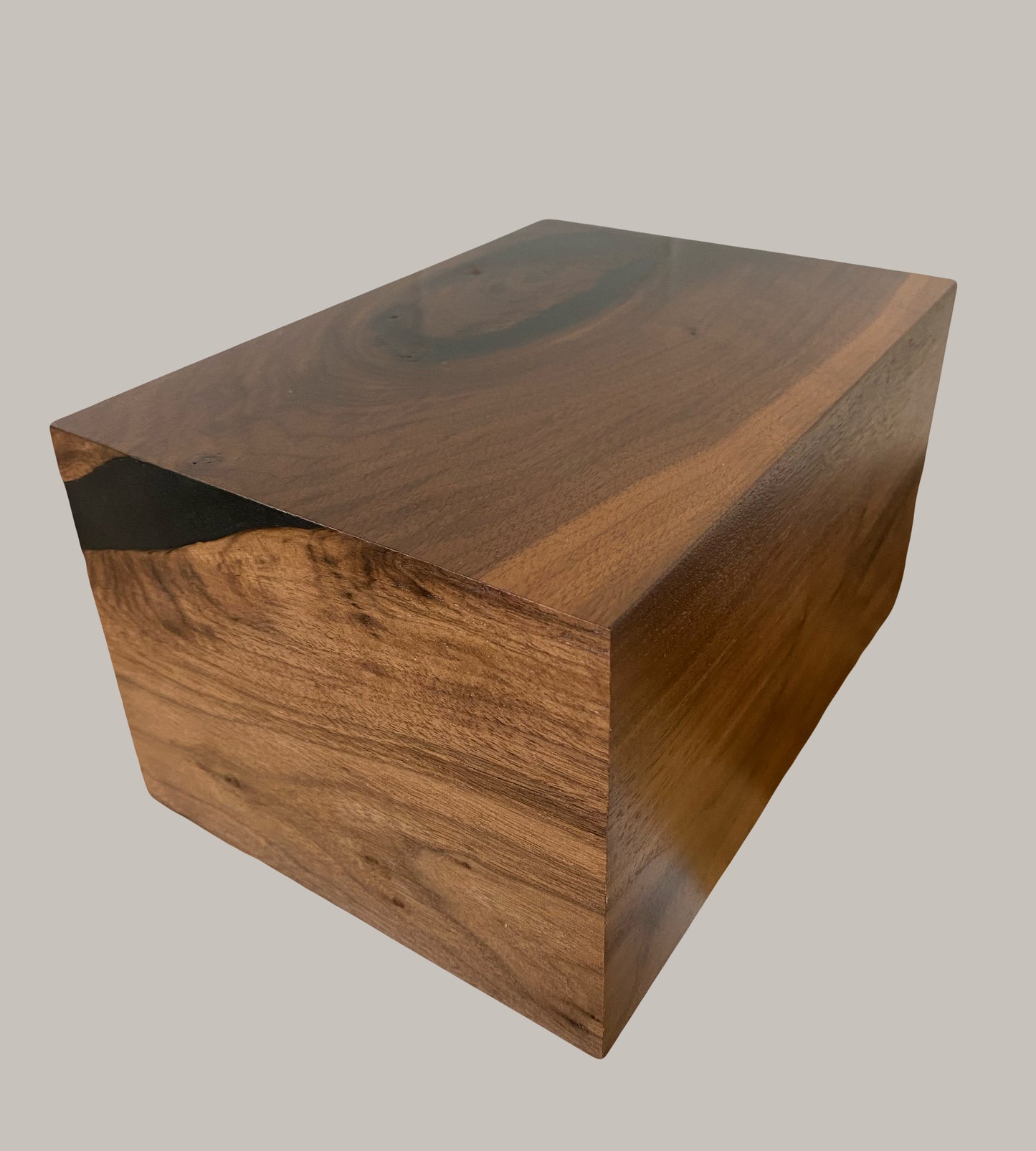 Minimalist Cremation Urn-Black Walnut, black epoxy for Adult Human Ashes, up to 140 pounds