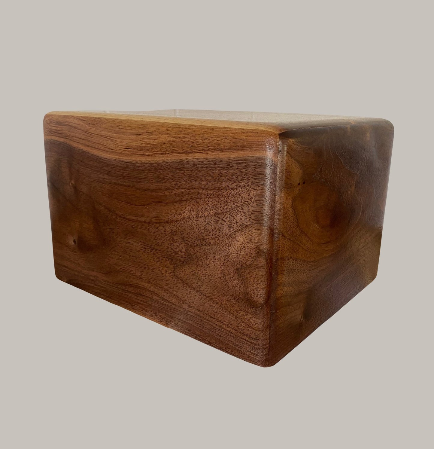 Minimalist Cremation Urn-Black Walnut-Rounded Edges, for Adult ashes, up to 280 pounds