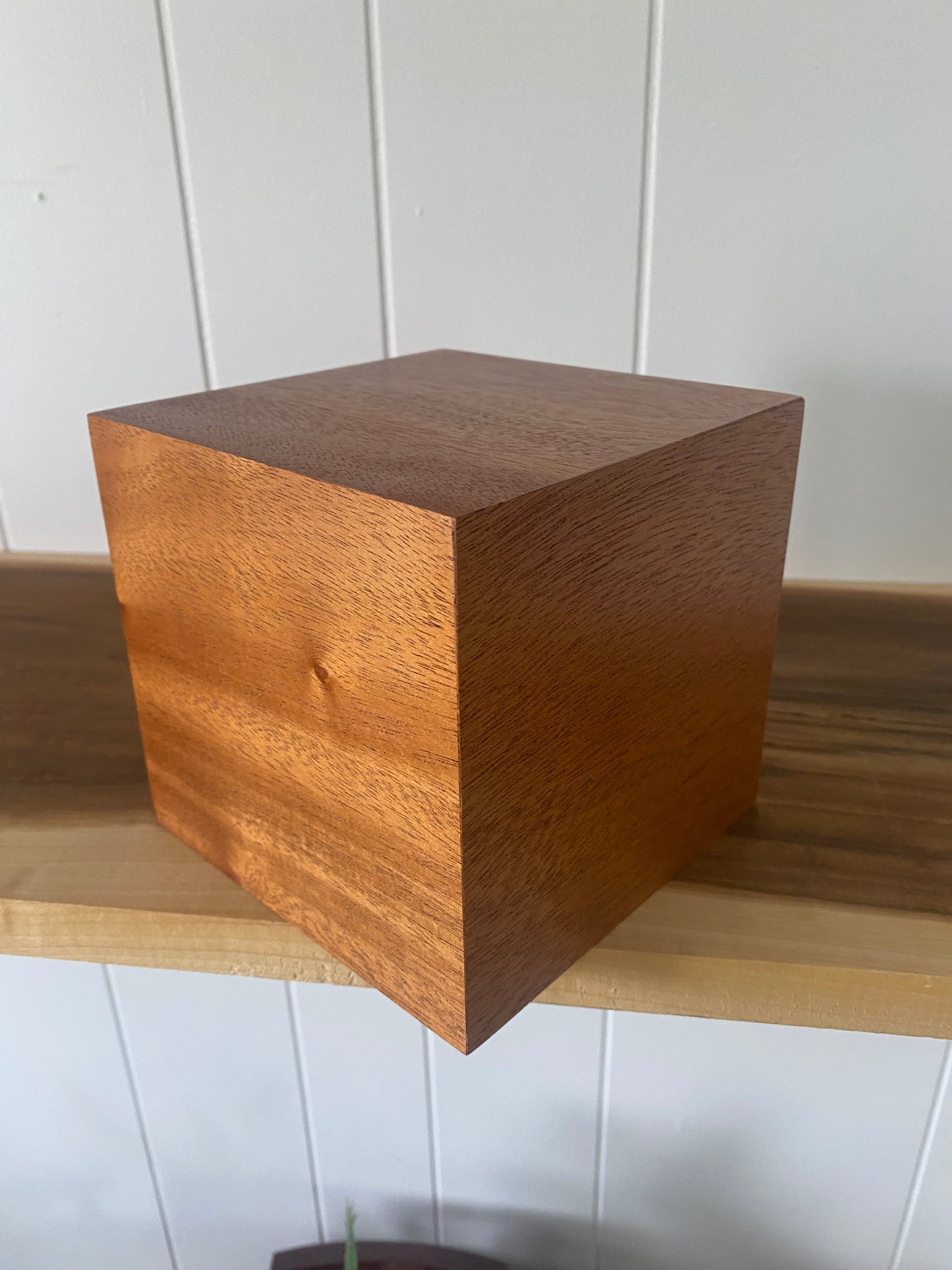 African Mahogany Cube Cremation Urn for Small Human ashes, up to 90 pounds