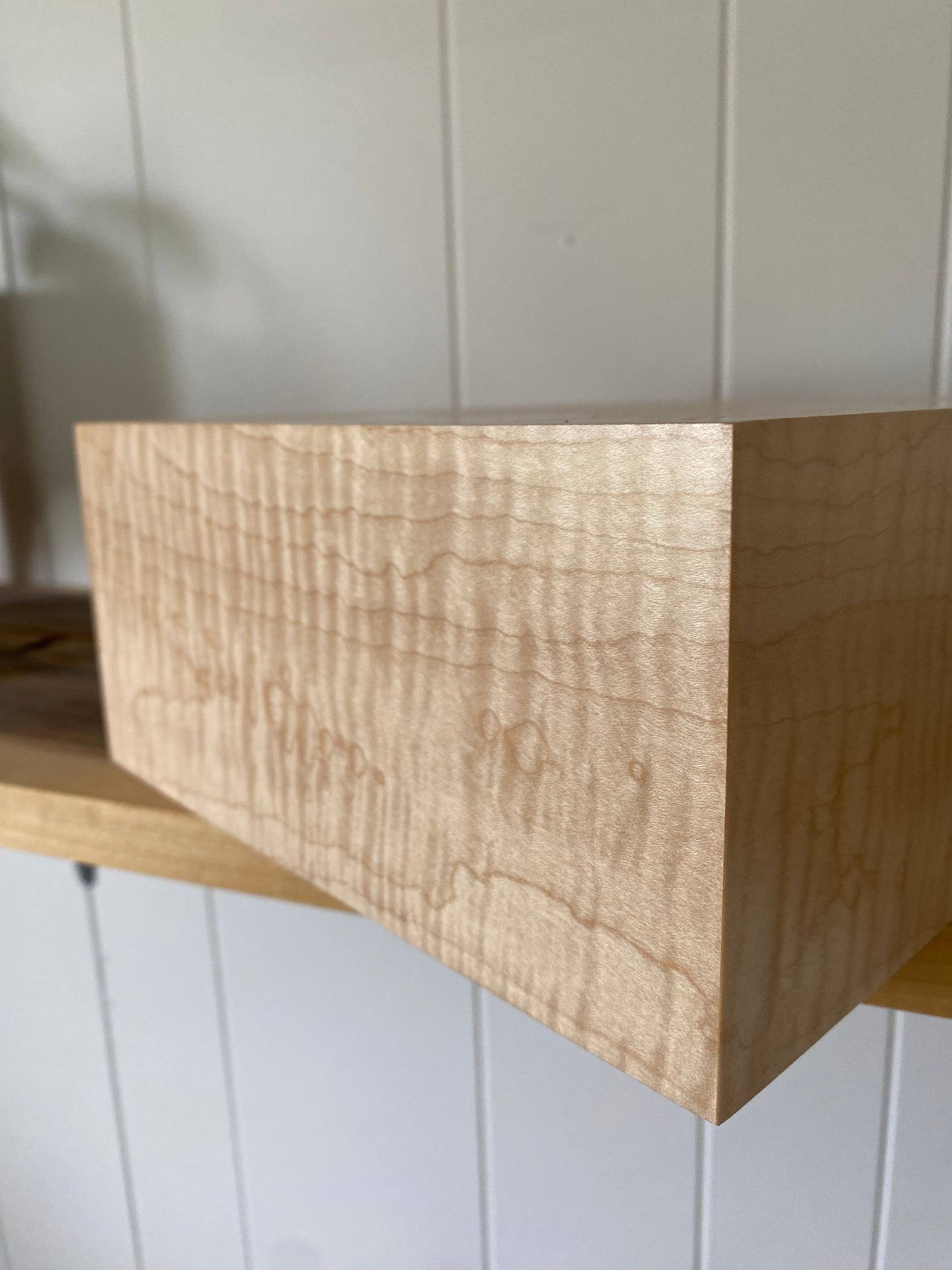 Minimalist Cremation Urn-Curly Maple, for Adult Human Ashes, up to 135 pounds