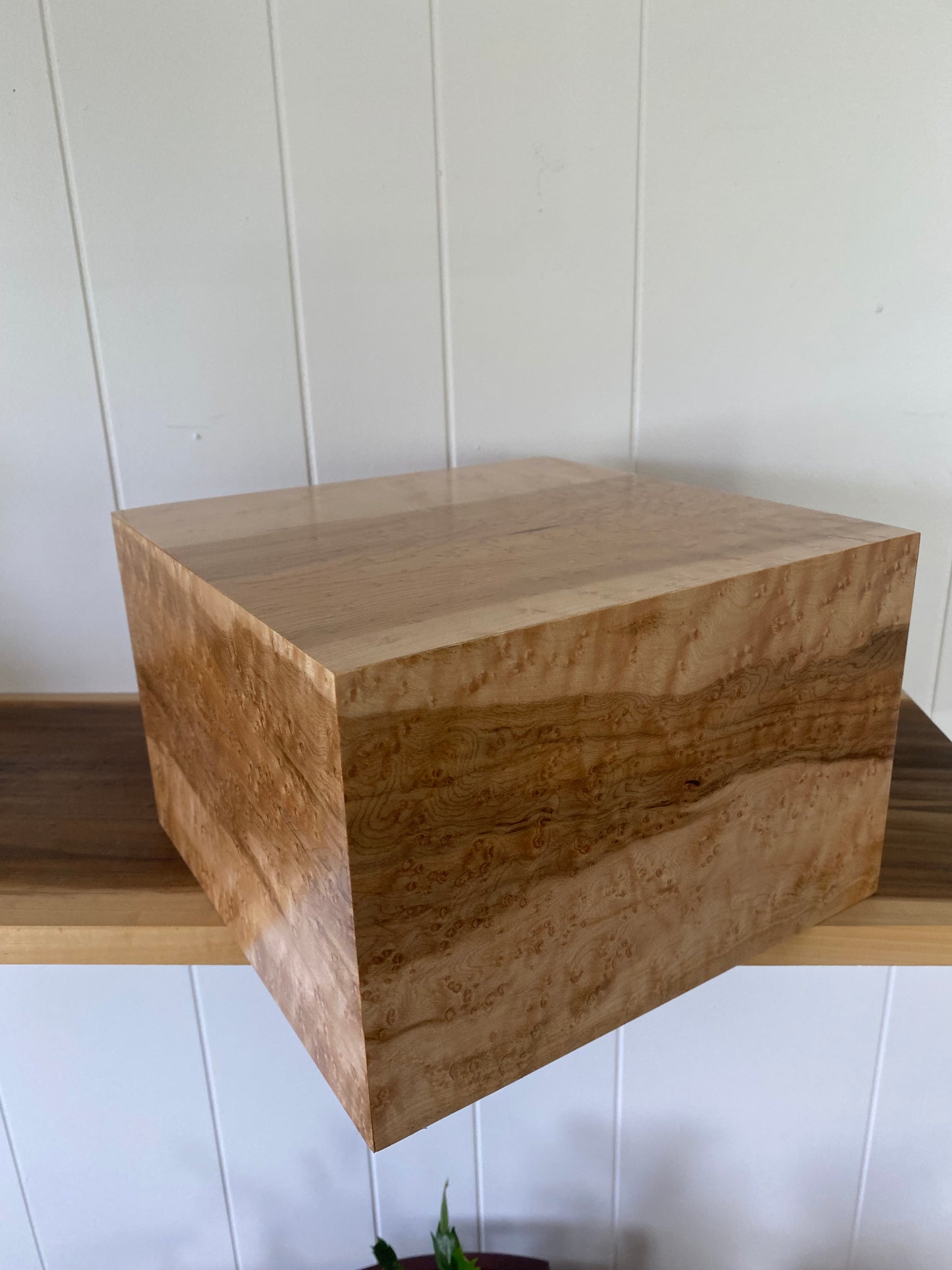 Minimalist Cremation Urn-Birdseye maple, imperfect wood, for Adult Human Ashes, up to 380 pounds