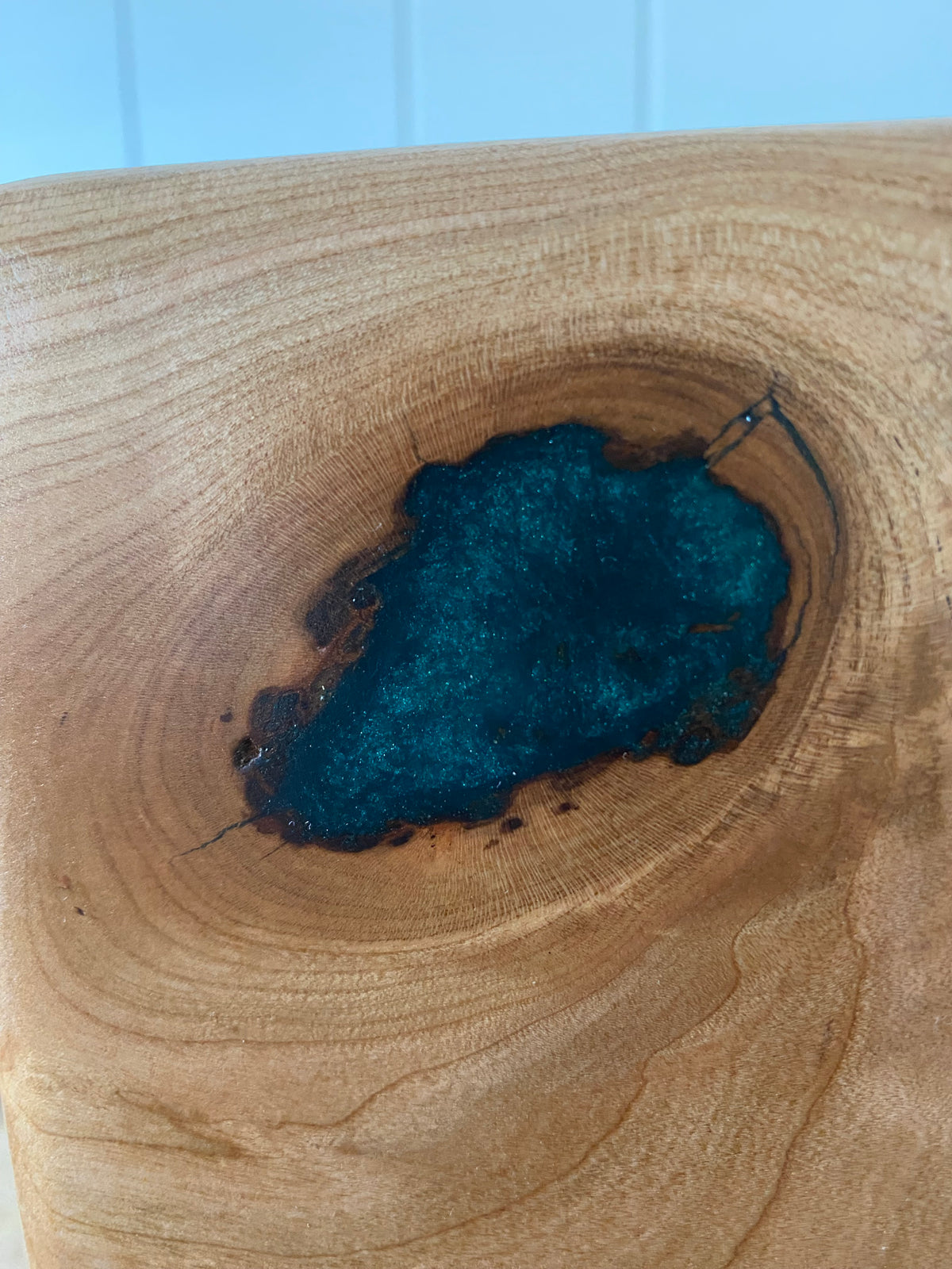 Minimalist Cremation Companion Urn-Cherry with green and blue epoxy, for Ashes, up to 100 pounds