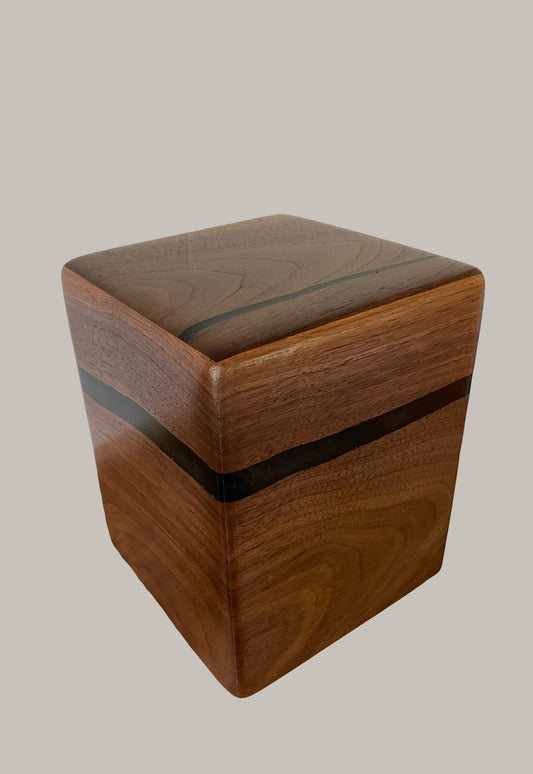 Minimalist Cremation Urn-Black Walnut, black epoxy, imperfect, bicolored for ashes, up to 120 pounds