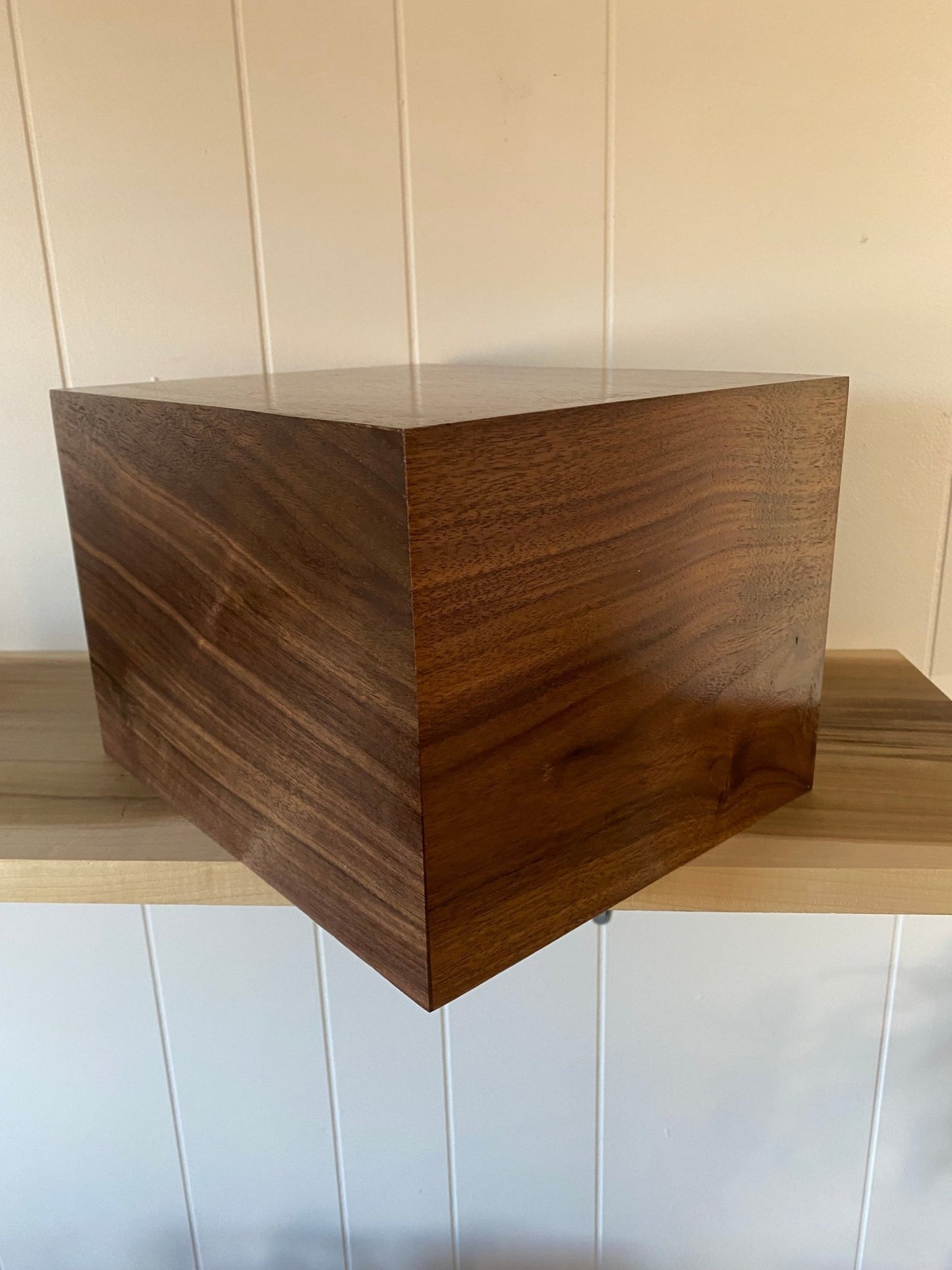 Minimalist Cremation Urn-Black Walnut, blue epoxy, imperfect, knotty, for ashes, up to 350 pounds