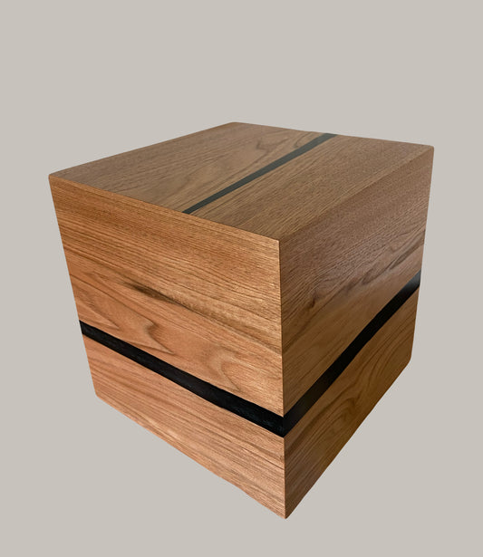 Cremation Urn- Butternut—black epoxy, imperfect, knotty for Ashes, up to 215 pounds