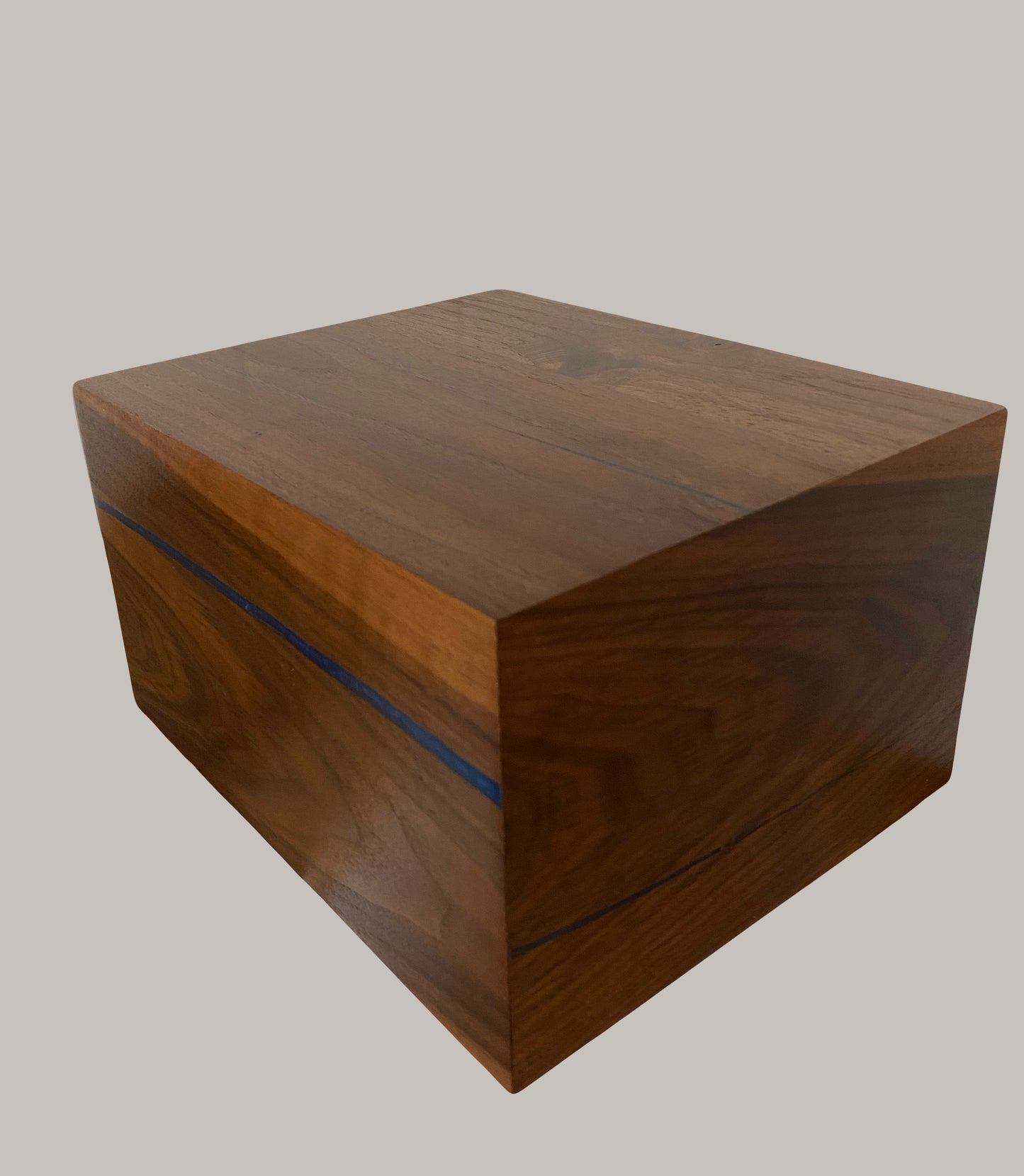 Minimalist Cremation Urn-Black Walnut, blue epoxy, marbled imperfect wood, for Adult Human Ashes, up to 300 pounds