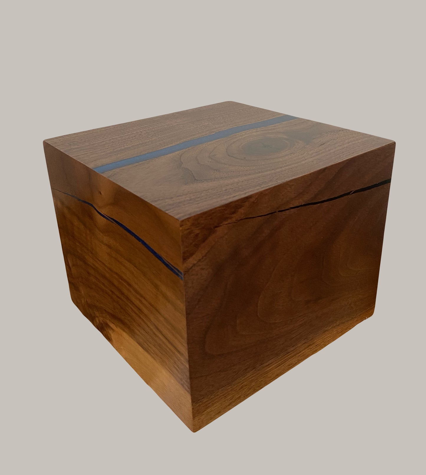 Handcrafted Cremation Urn-Black Walnut, blue and green epoxy, marbled imperfect wood, for Adult Human Ashes, up to 110 pounds