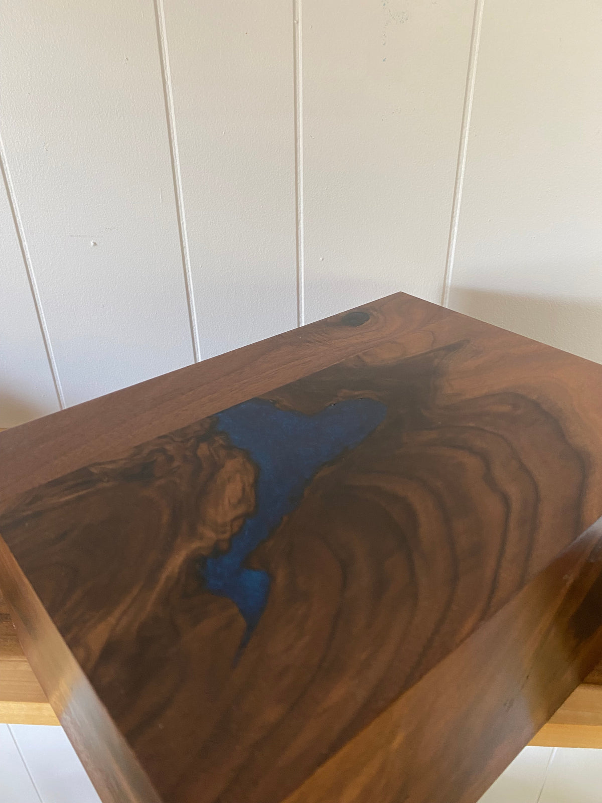 Minimalist Cremation Urn-Black, Walnut, black, green and blue epoxy for Adult Human Ashes, up to 325 pounds