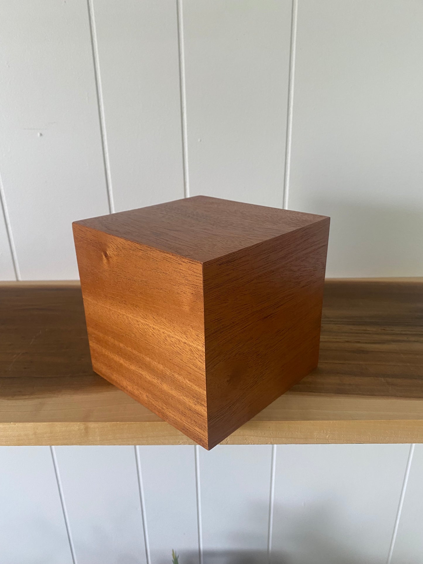 African Mahogany Cube Cremation Urn for Small Human ashes, up to 90 pounds