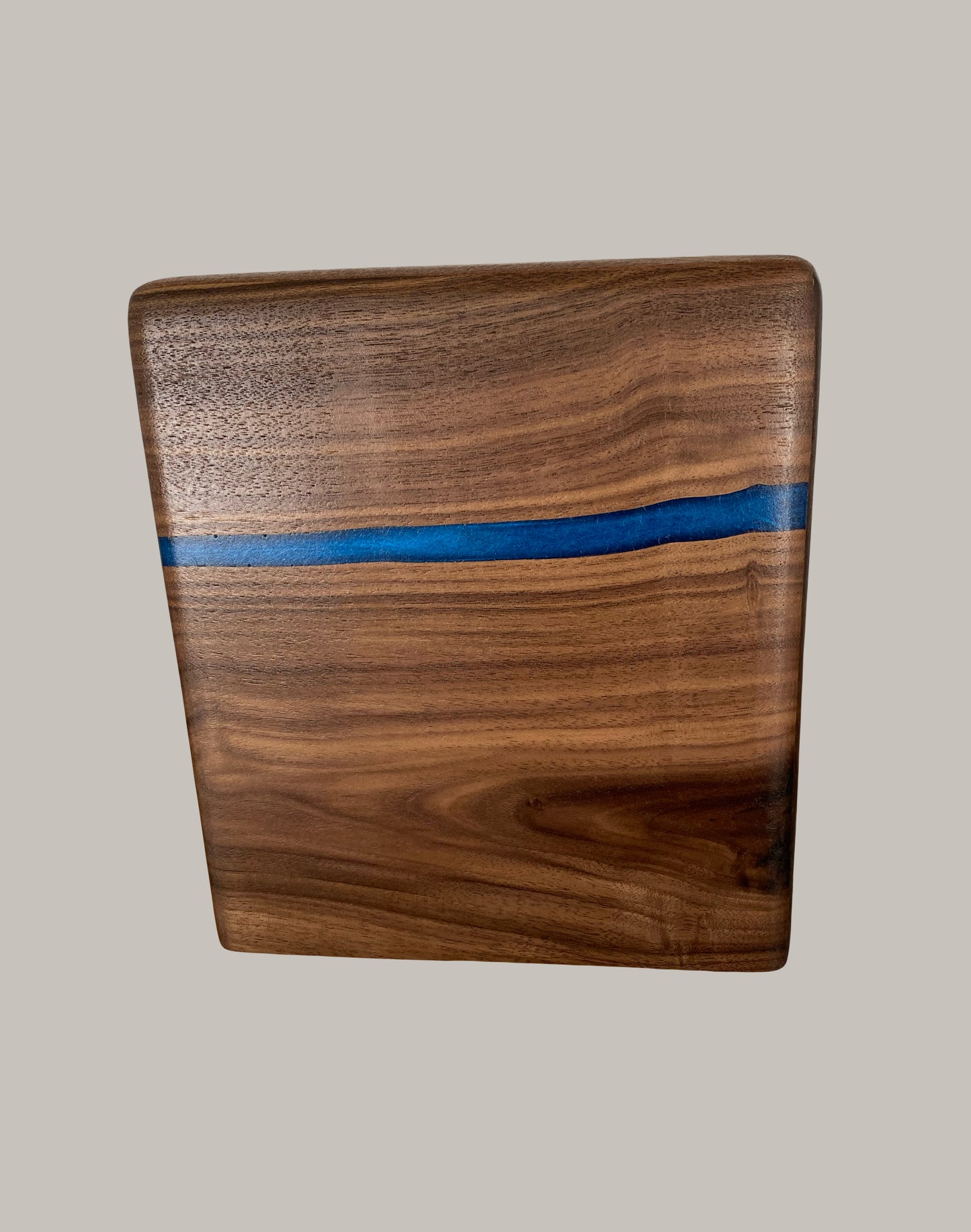 Minimalist Cremation Urn-Black Walnut, blue epoxy, imperfect, bicolored for ashes, up to 200 pounds