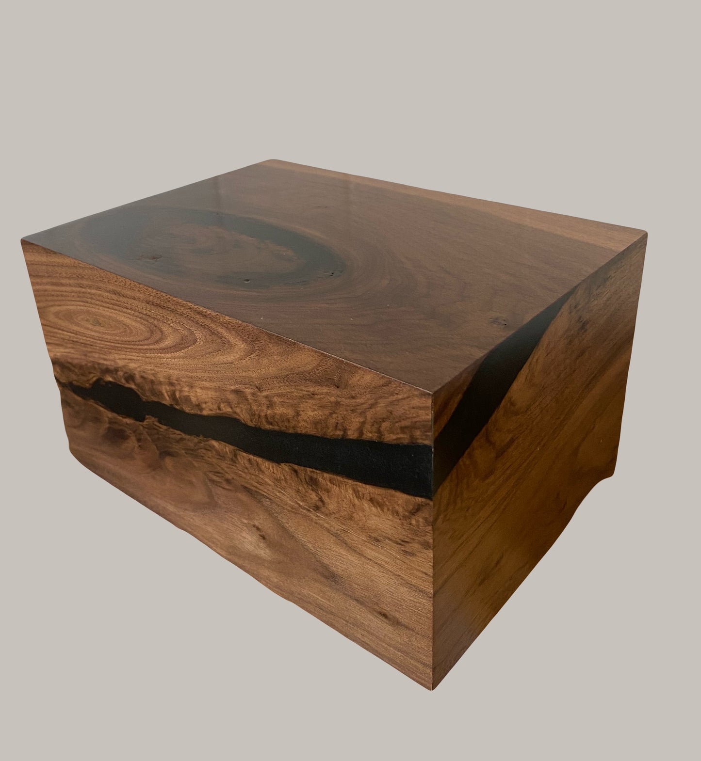 Minimalist Cremation Urn-Black Walnut, black epoxy for Adult Human Ashes, up to 140 pounds