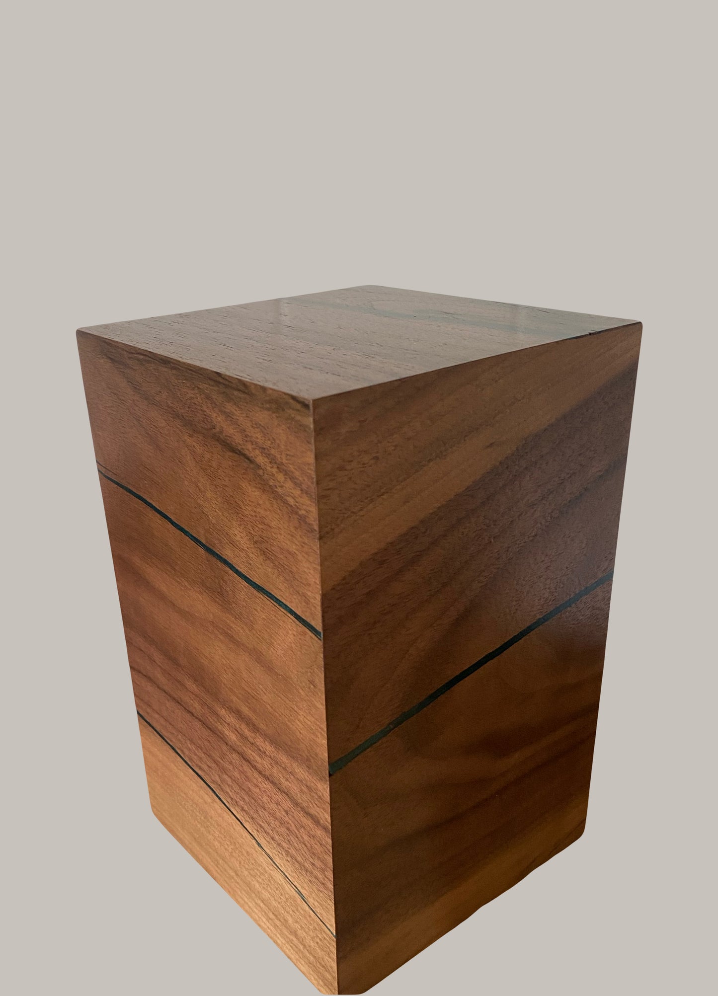 Minimalist Cremation Urn-Black Walnut, blue black epoxy, marbled imperfect wood, up to 70 pounds