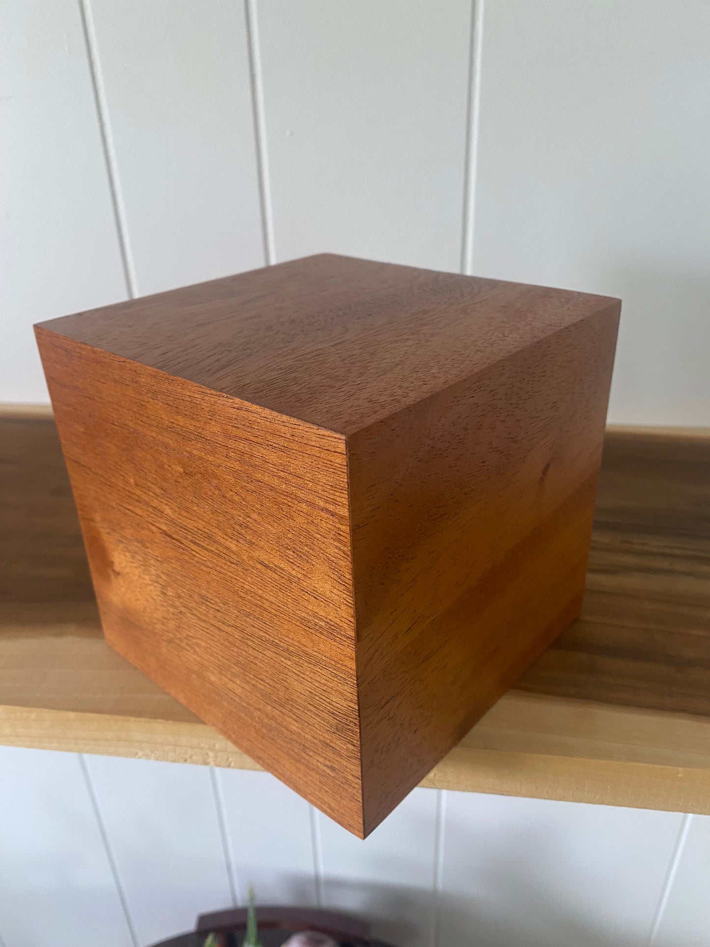 African Mahogany Cube Cremation Urn for Small Human ashes, up to 90 pounds