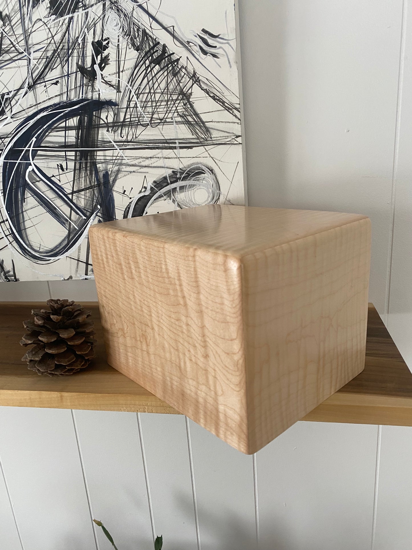 Minimalist Cremation Rounded Urn-Curly Maple, for Adult Human Ashes, up to 200 pounds