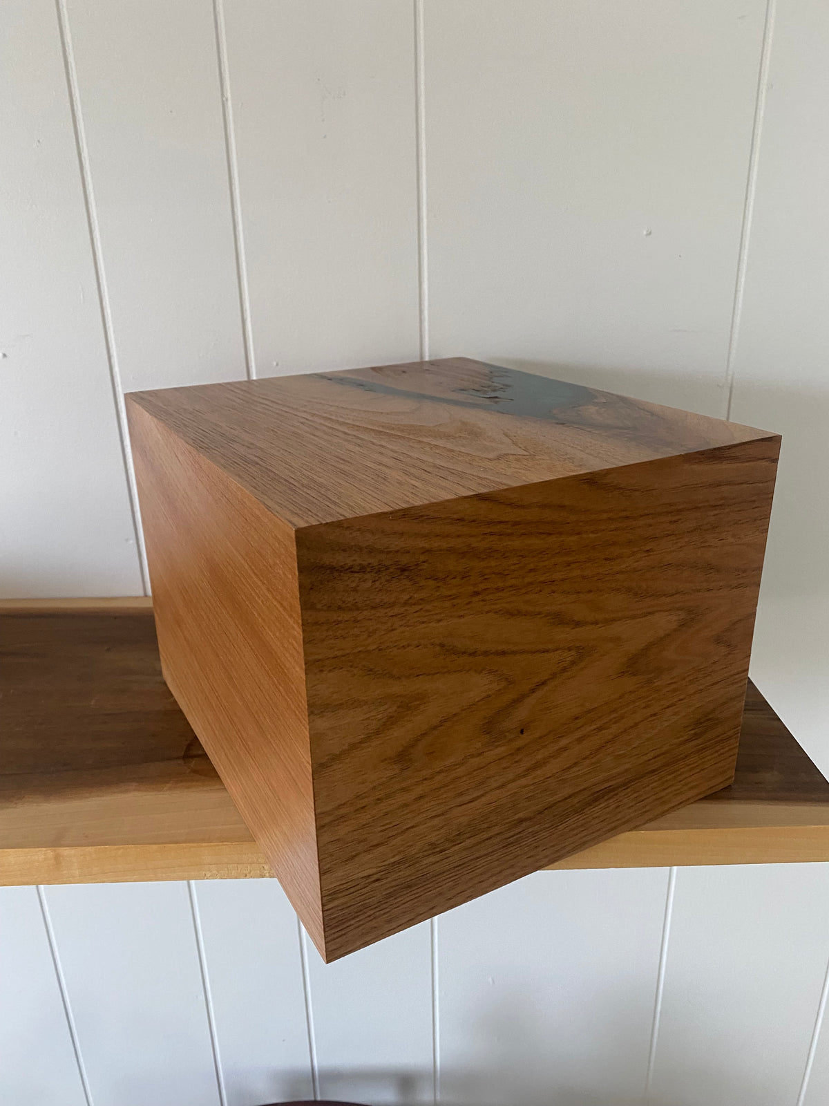 Minimalist Cremation Urn-Butternut, green epoxy for Adult Human Ashes, up to 300 pounds