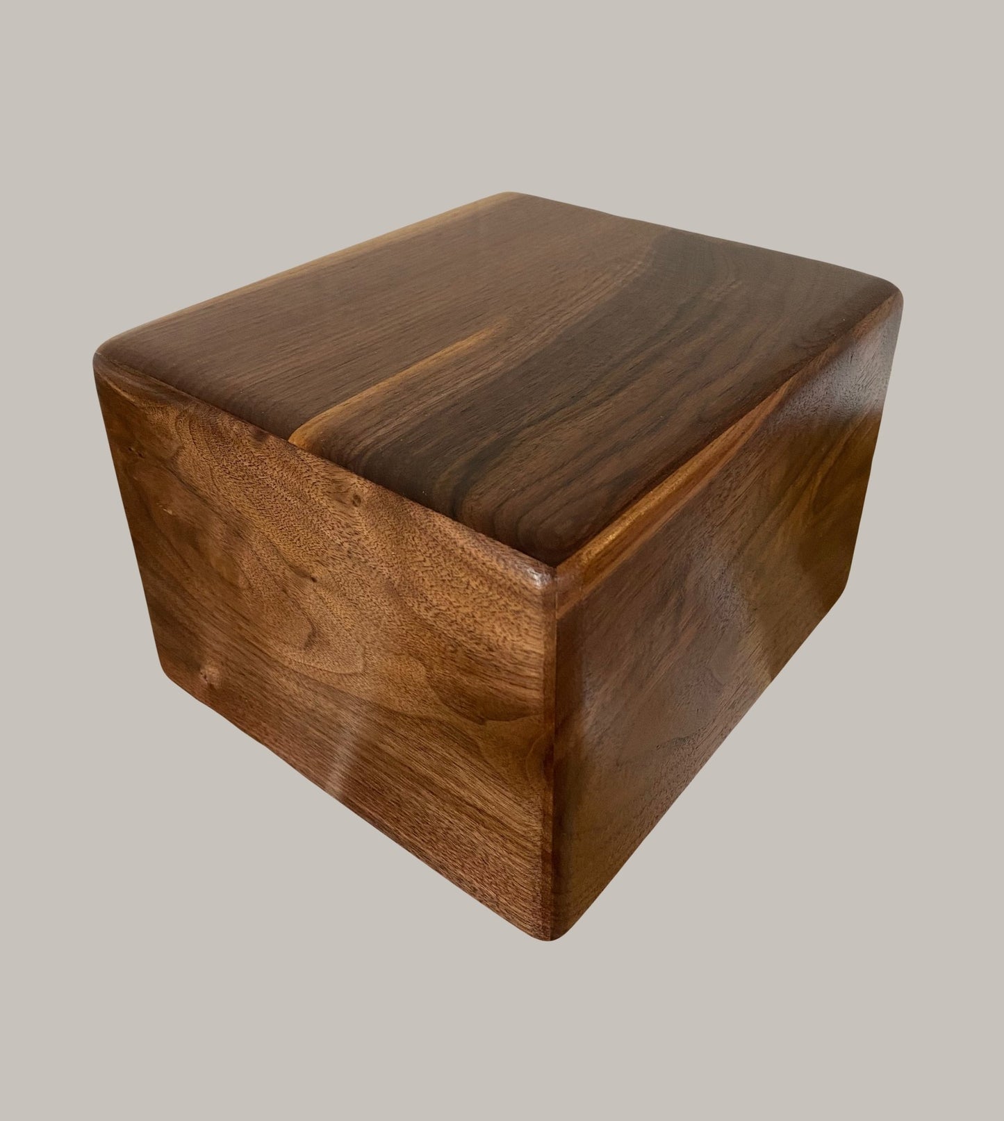 Minimalist Cremation Urn-Black Walnut-Rounded Edges, for Adult ashes, up to 280 pounds