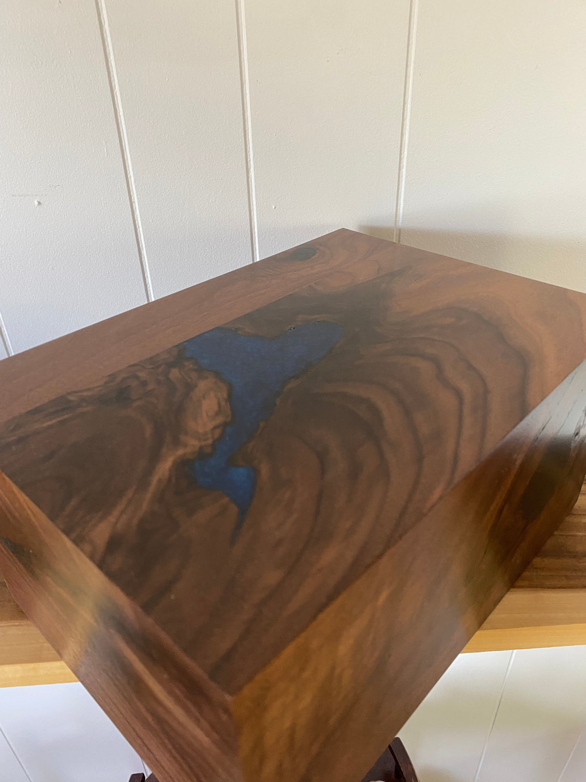 Minimalist Cremation Urn-Black, Walnut, black, green and blue epoxy for Adult Human Ashes, up to 325 pounds